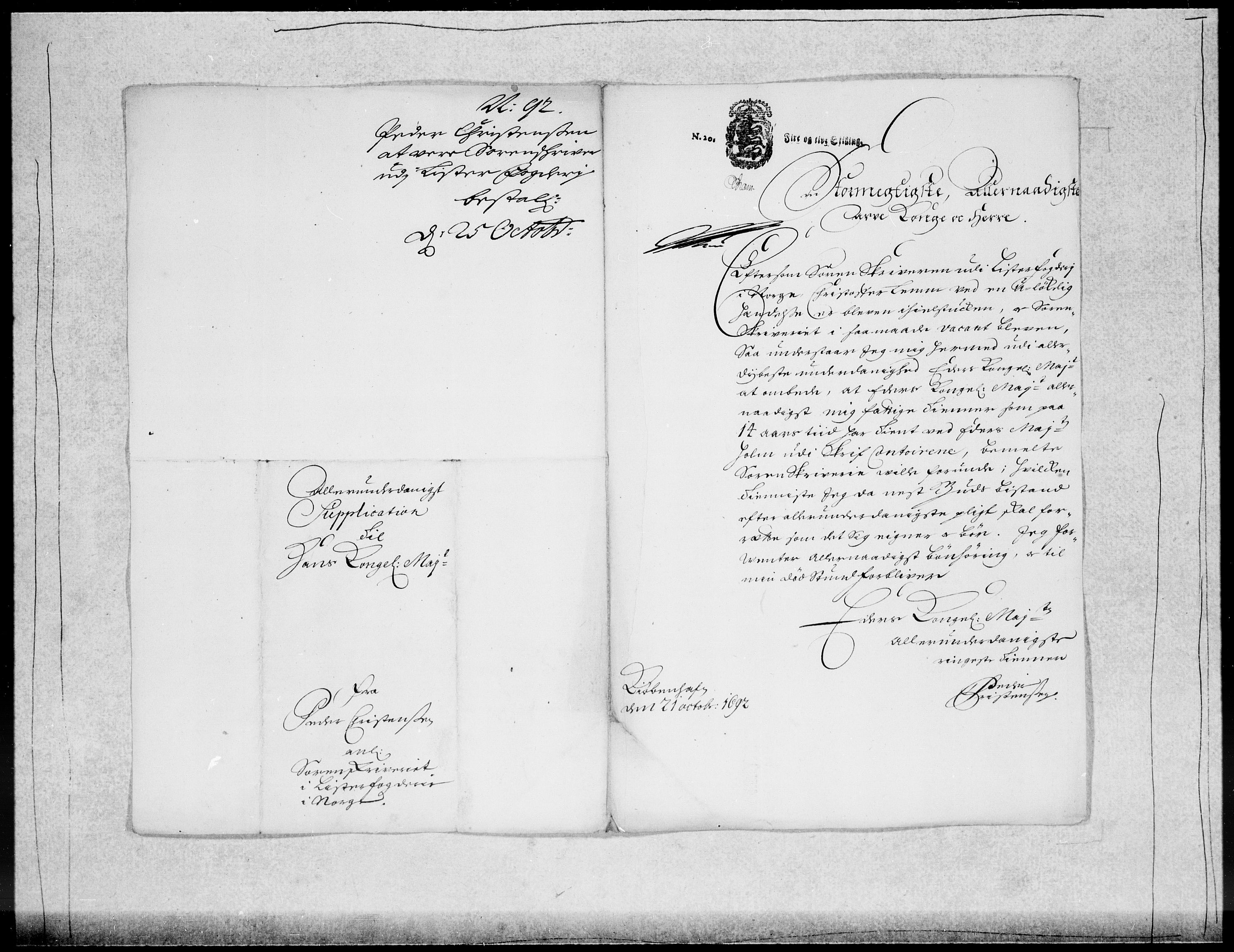 Danske Kanselli 1572-1799, AV/RA-EA-3023/F/Fc/Fcc/Fcca/L0045: Norske innlegg 1572-1799, 1691-1693, p. 300