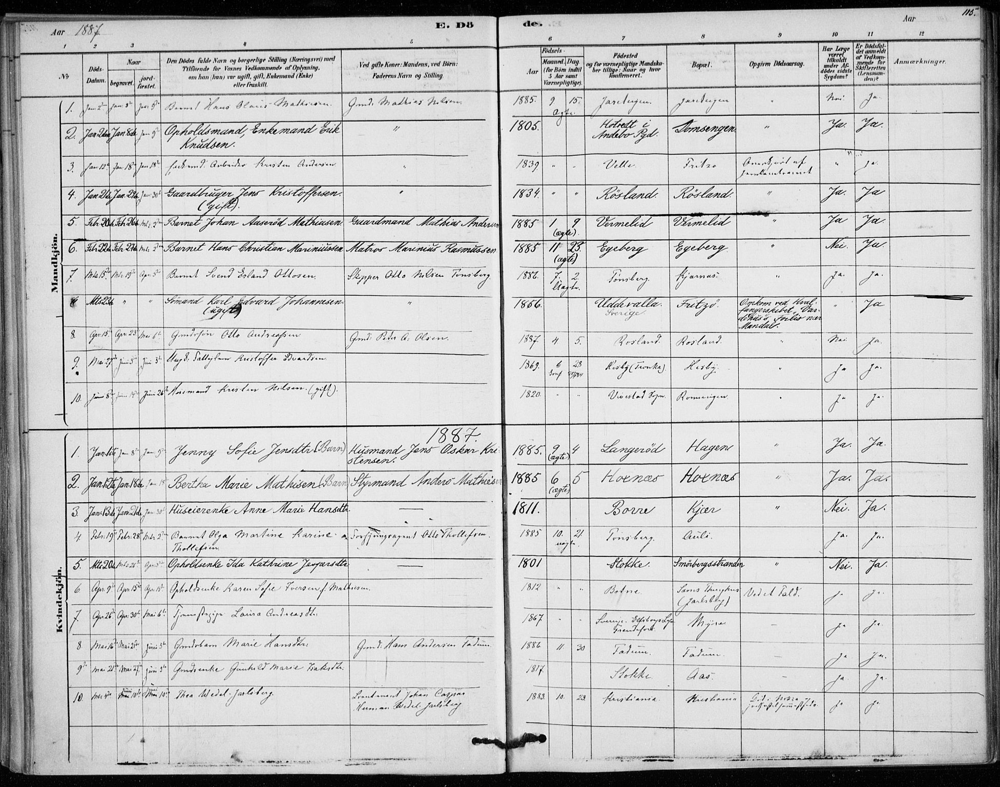 Sem kirkebøker, AV/SAKO-A-5/F/Fa/L0010: Parish register (official) no. I 10, 1878-1887, p. 115