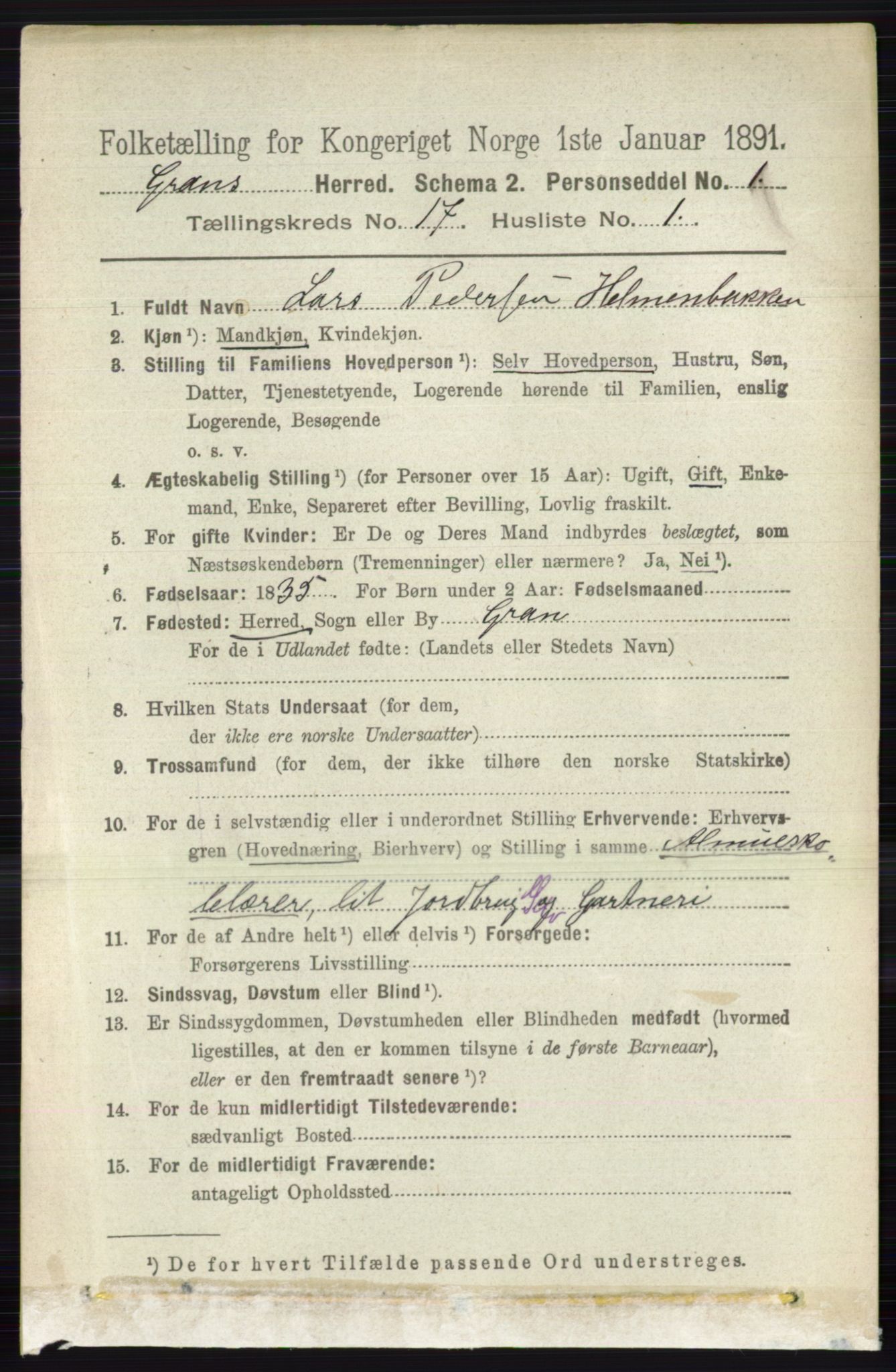 RA, 1891 census for 0534 Gran, 1891, p. 8736