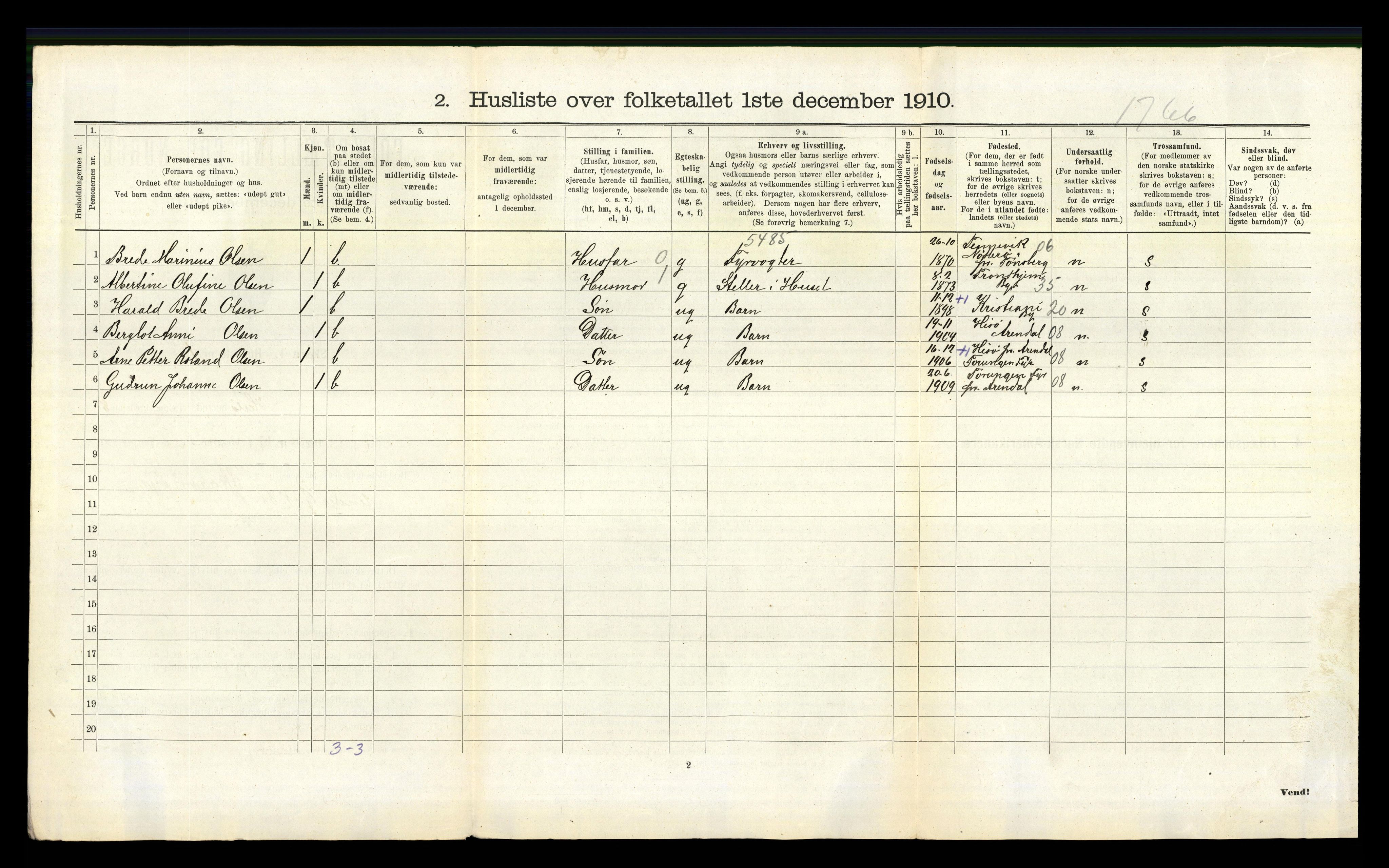 RA, 1910 census for Herdla, 1910, p. 833