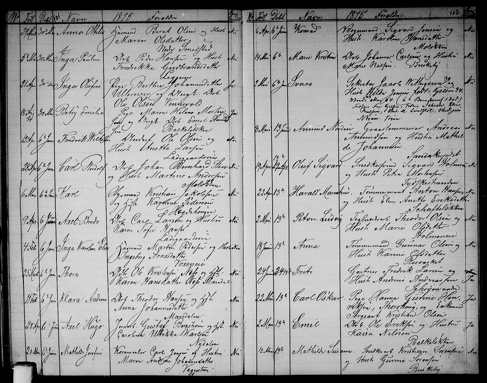 Vestre Aker prestekontor Kirkebøker, AV/SAO-A-10025/G/Ga/L0002: Parish register (copy) no. I 2, 1871-1879, p. 101-102