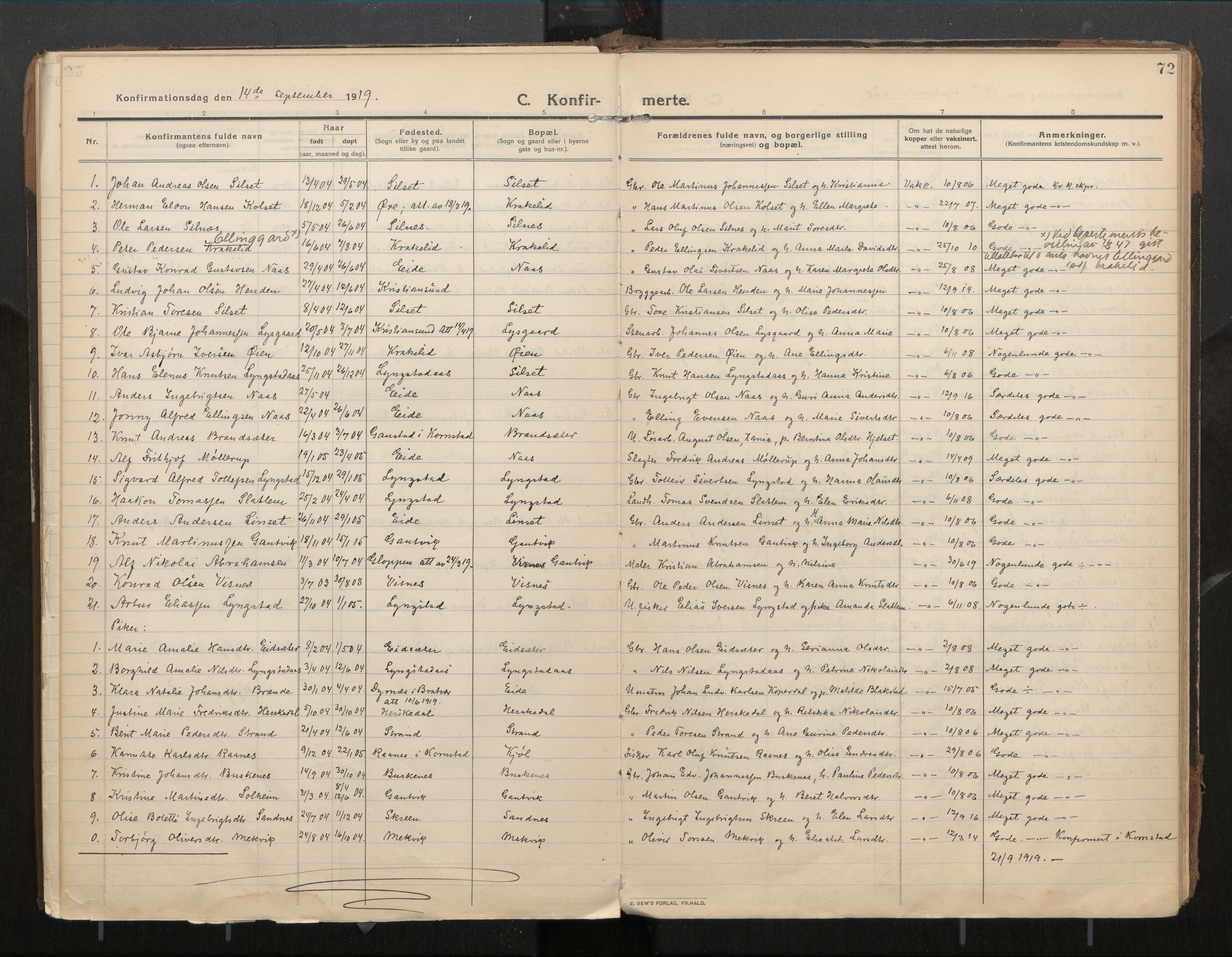 Ministerialprotokoller, klokkerbøker og fødselsregistre - Møre og Romsdal, SAT/A-1454/571/L0836b: Parish register (official) no. 571A03, 1911-1926, p. 72