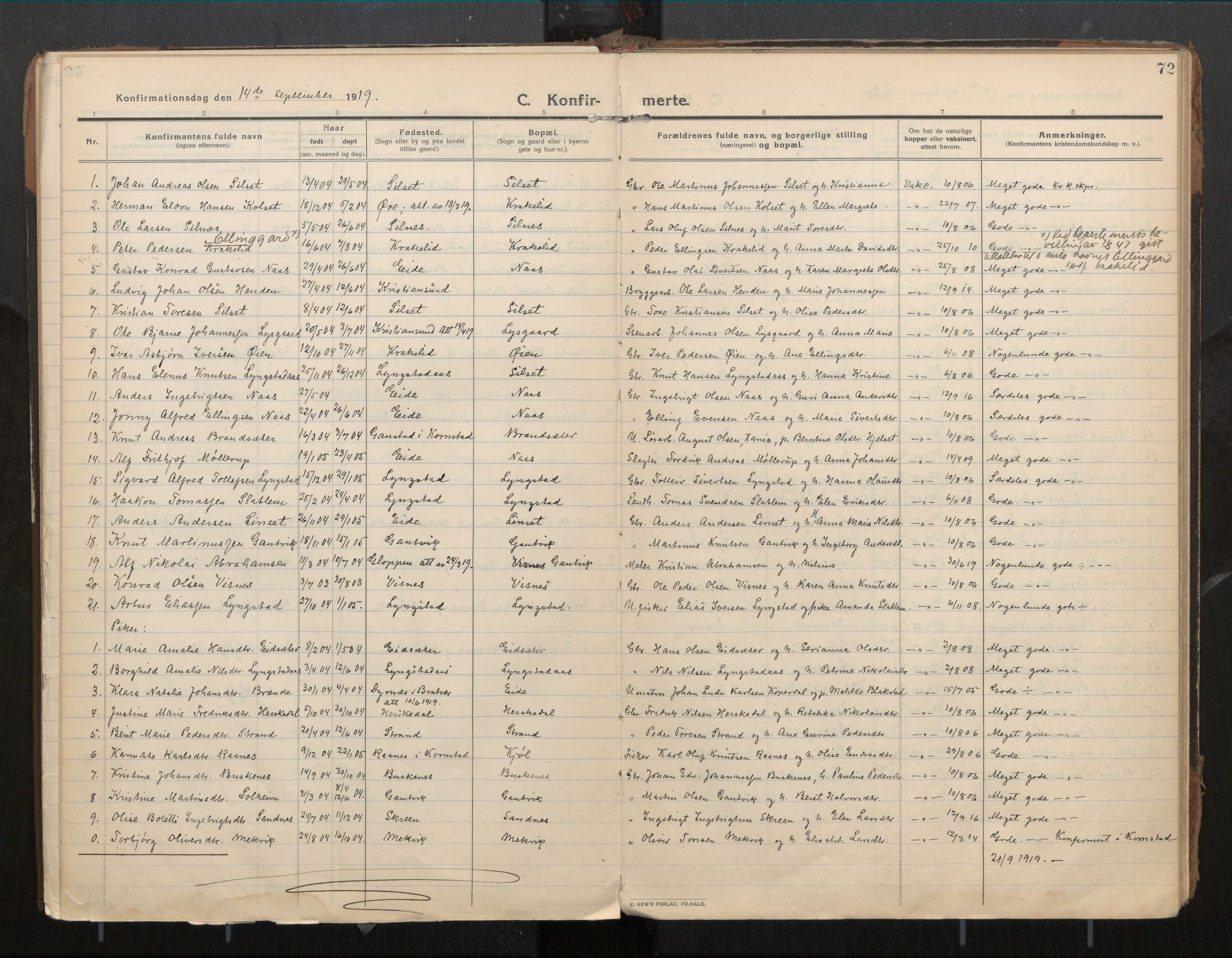 Ministerialprotokoller, klokkerbøker og fødselsregistre - Møre og Romsdal, AV/SAT-A-1454/571/L0836b: Parish register (official) no. 571A03, 1911-1926, p. 72