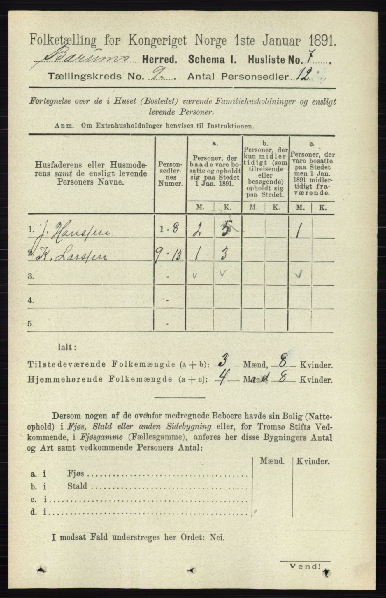 RA, 1891 census for 0219 Bærum, 1891, p. 4986