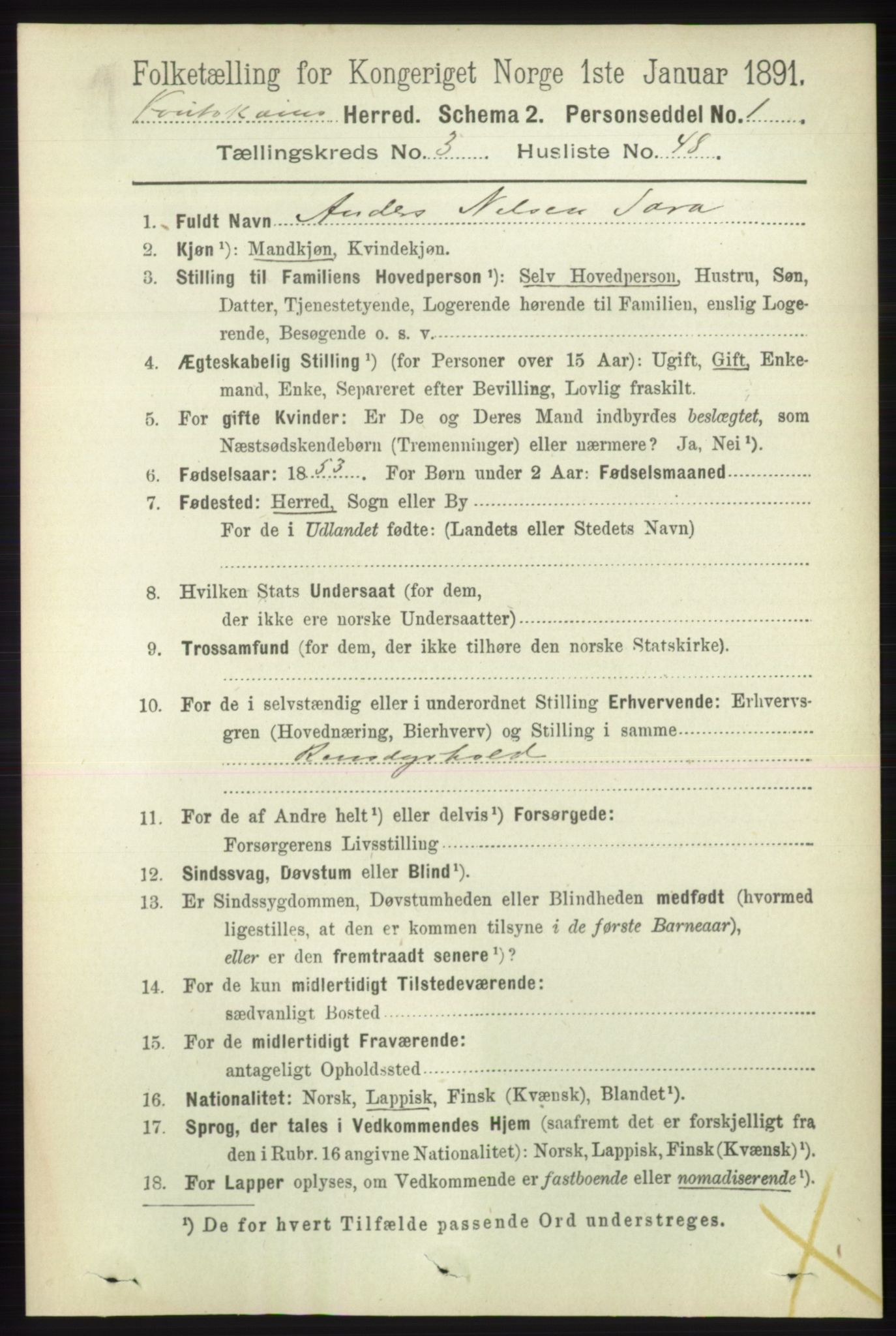 RA, 1891 census for 2011 Kautokeino, 1891, p. 987