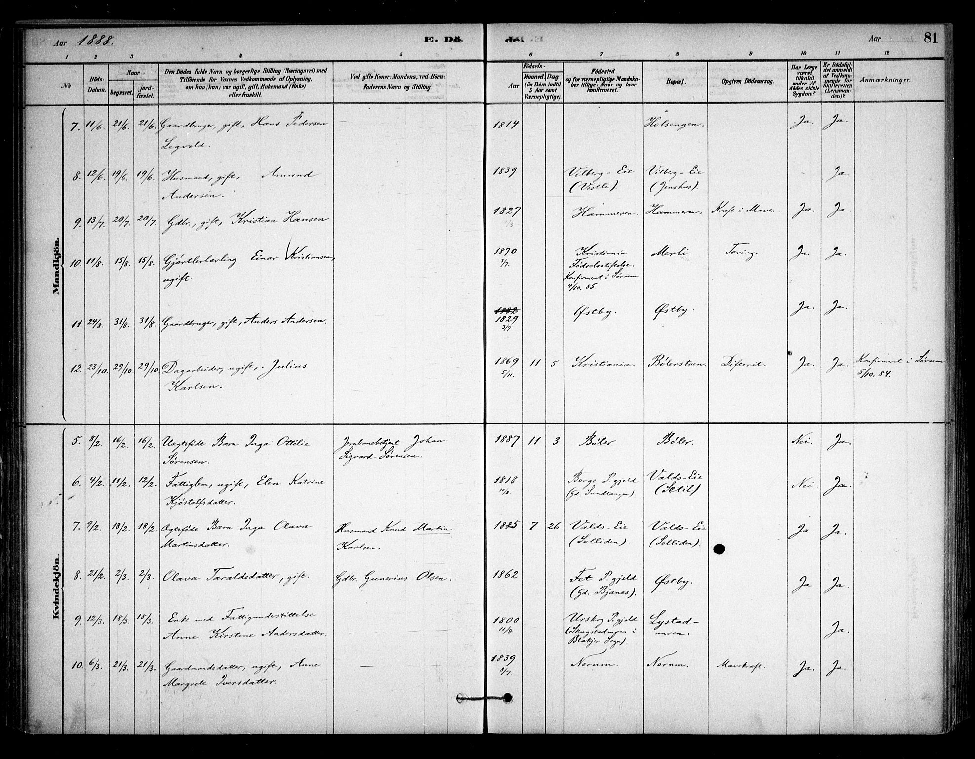 Sørum prestekontor Kirkebøker, AV/SAO-A-10303/F/Fa/L0008: Parish register (official) no. I 8, 1878-1914, p. 81