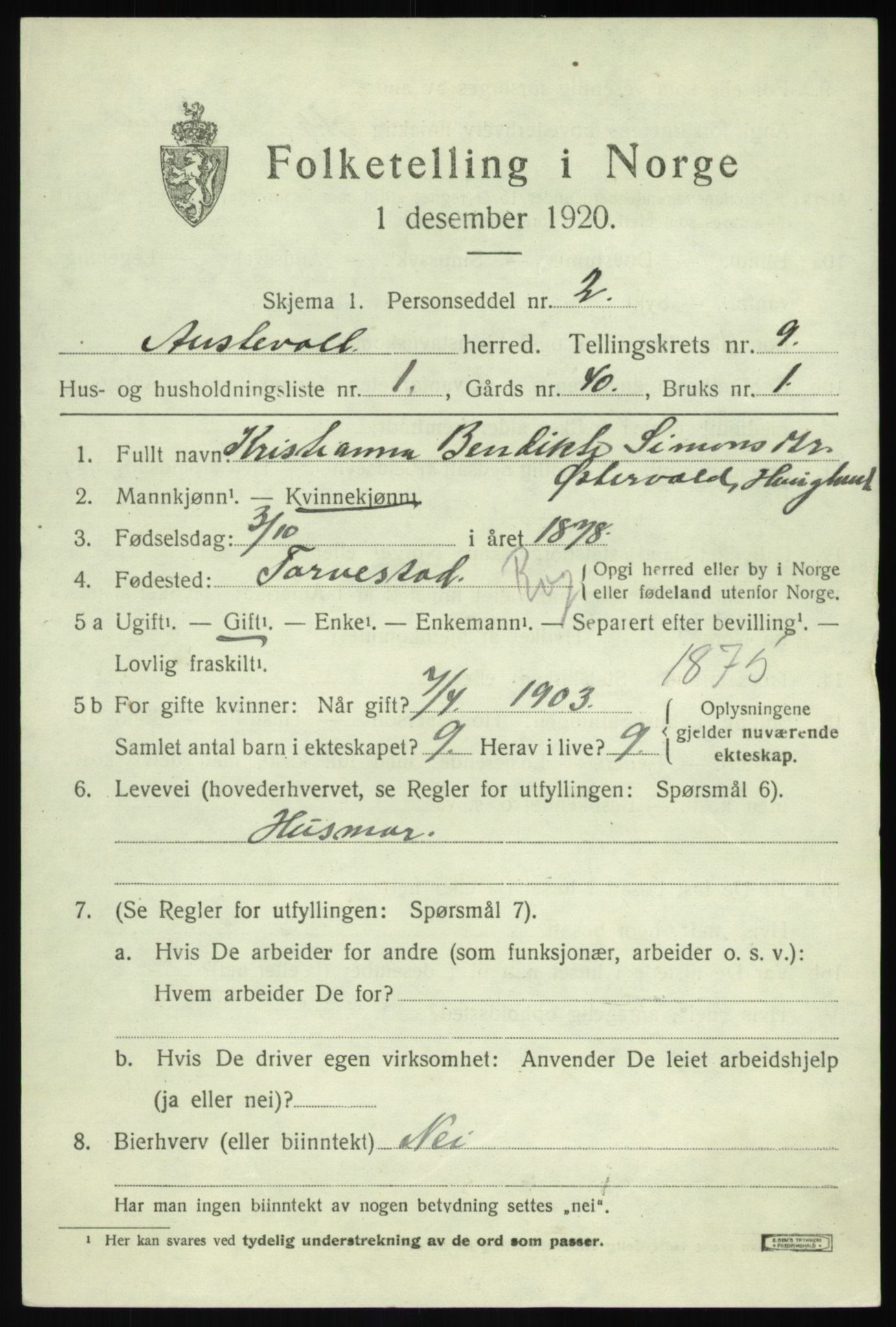 SAB, 1920 census for Austevoll, 1920, p. 4728