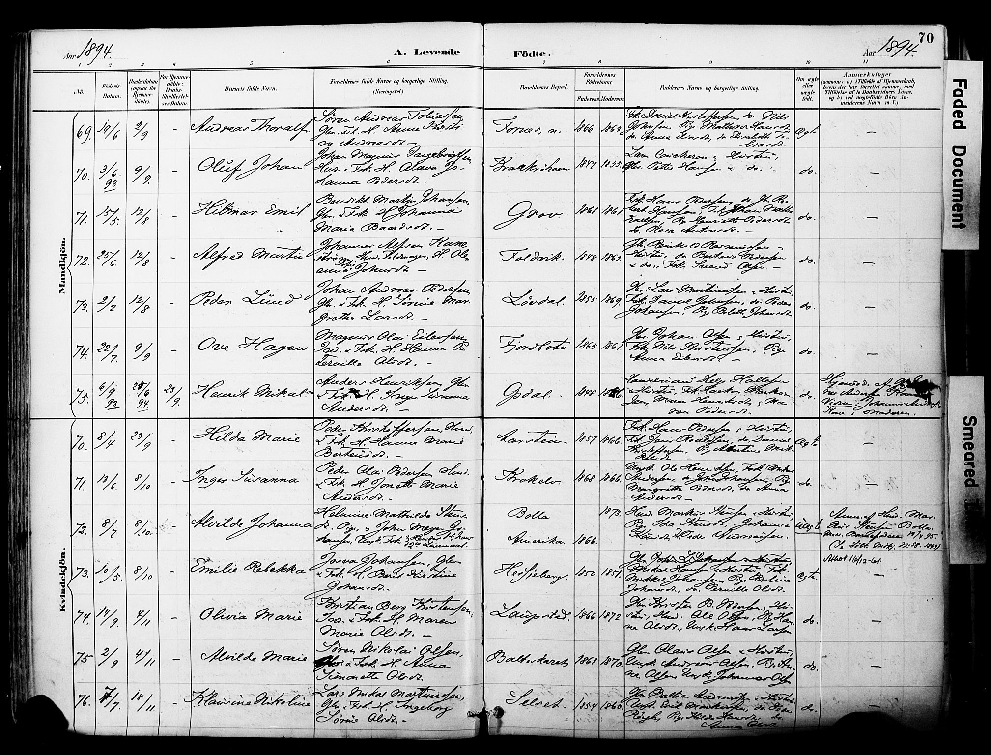 Ibestad sokneprestembete, SATØ/S-0077/H/Ha/Haa/L0012kirke: Parish register (official) no. 12, 1890-1900, p. 70