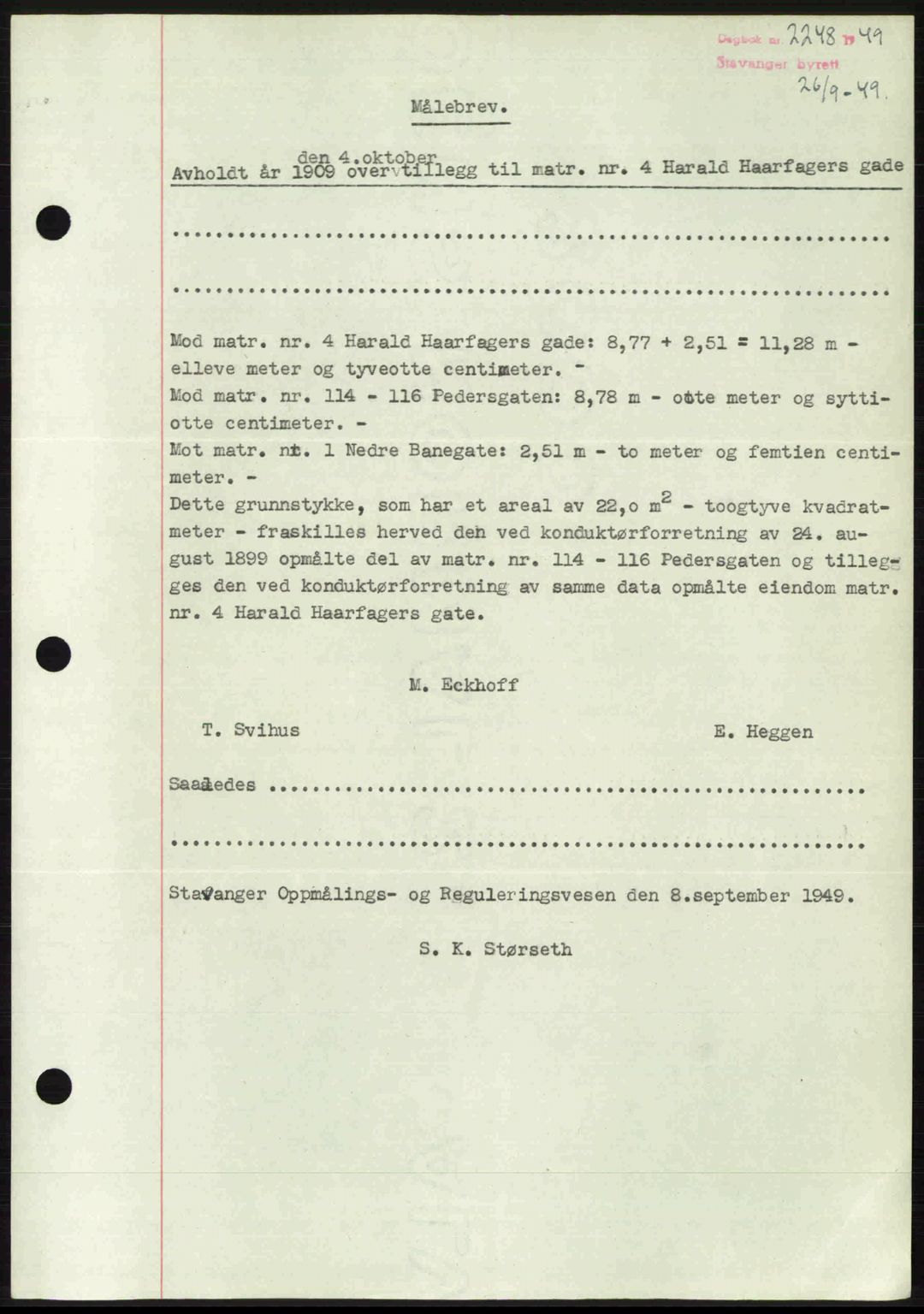 Stavanger byrett, SAST/A-100455/002/G/Gb/L0023: Mortgage book no. A12, 1948-1949, Diary no: : 2248/1949
