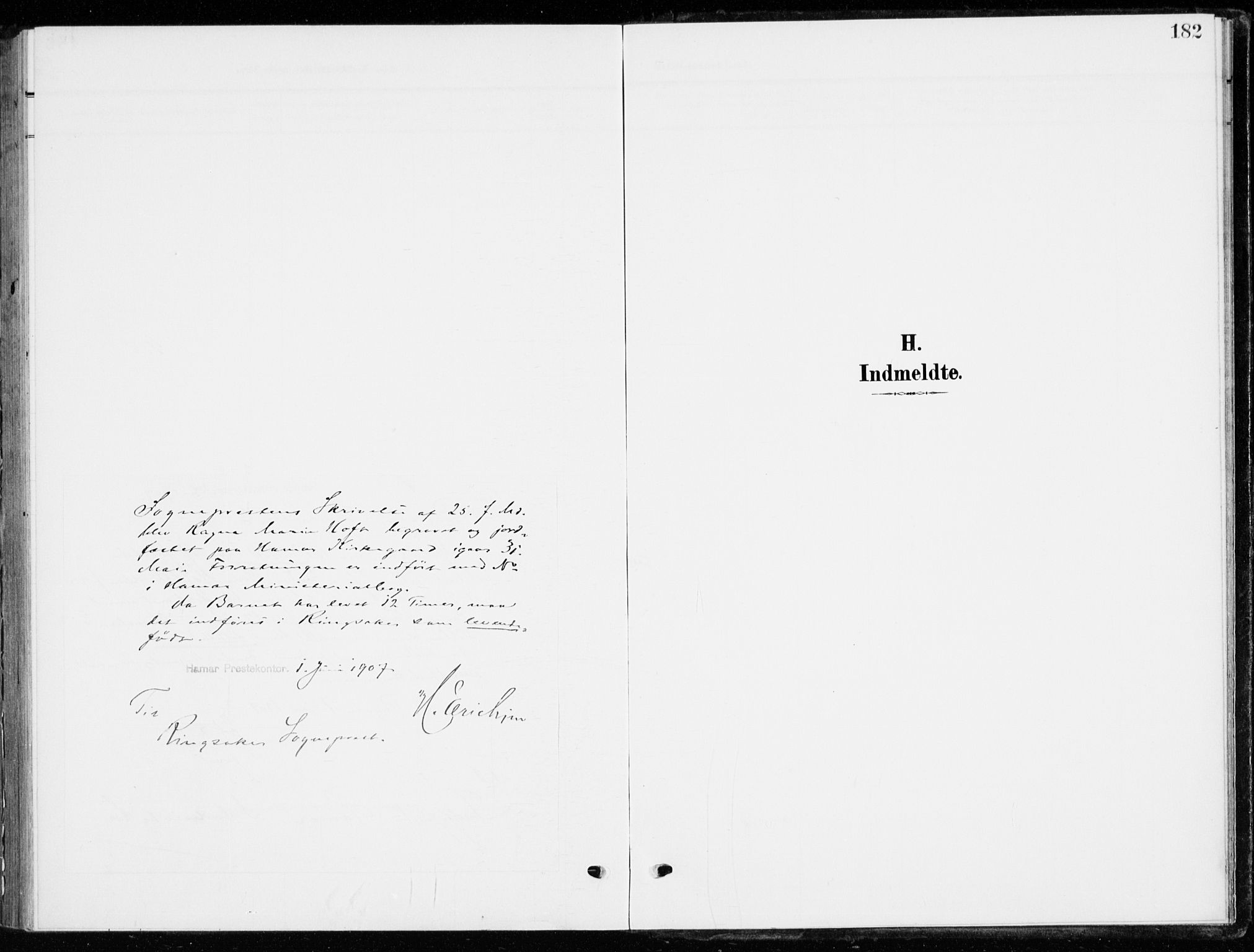 Ringsaker prestekontor, AV/SAH-PREST-014/K/Ka/L0021: Parish register (official) no. 21, 1905-1920, p. 182