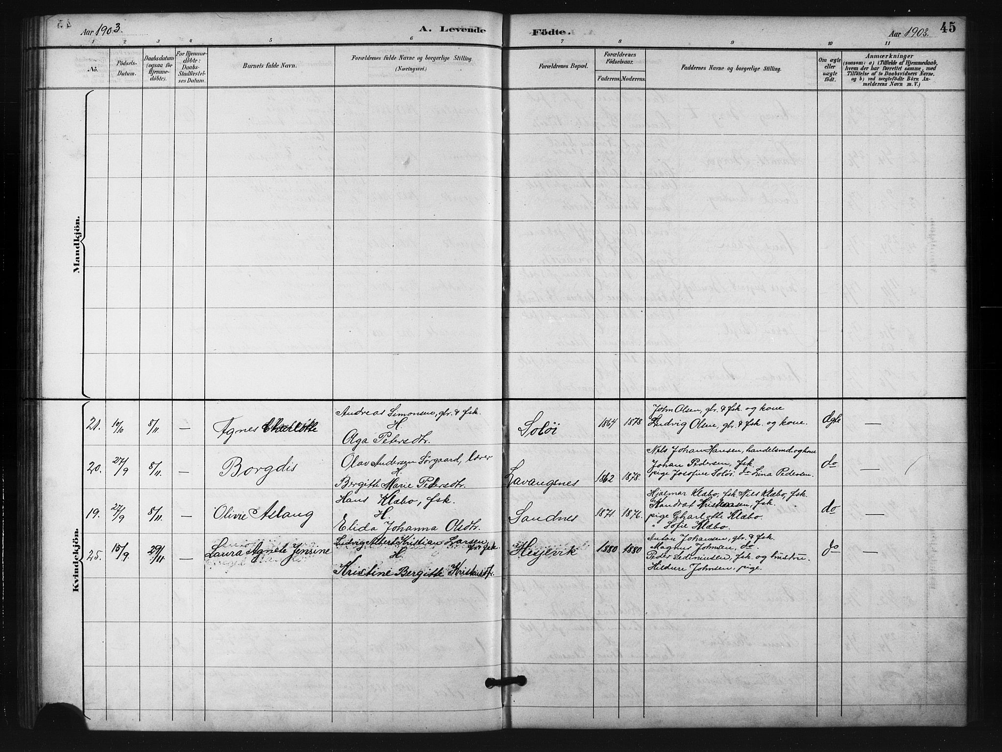 Salangen sokneprestembete, SATØ/S-1324/H/Ha/L0001klokker: Parish register (copy) no. 1, 1893-1910, p. 45