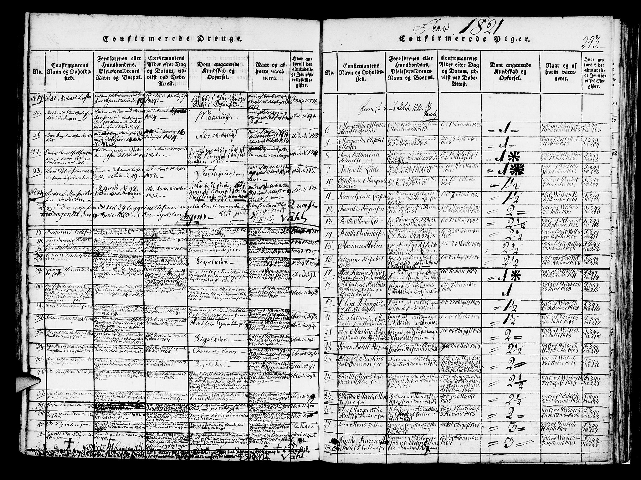 Korskirken sokneprestembete, AV/SAB-A-76101/H/Haa/L0013: Parish register (official) no. A 13, 1815-1822, p. 243