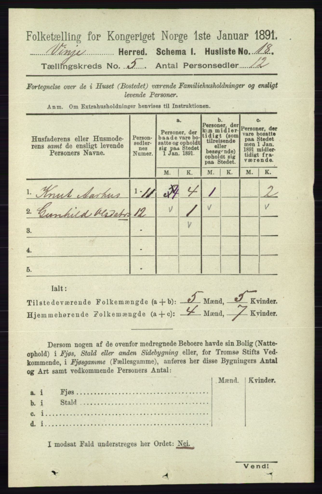 RA, 1891 census for 0834 Vinje, 1891, p. 1023