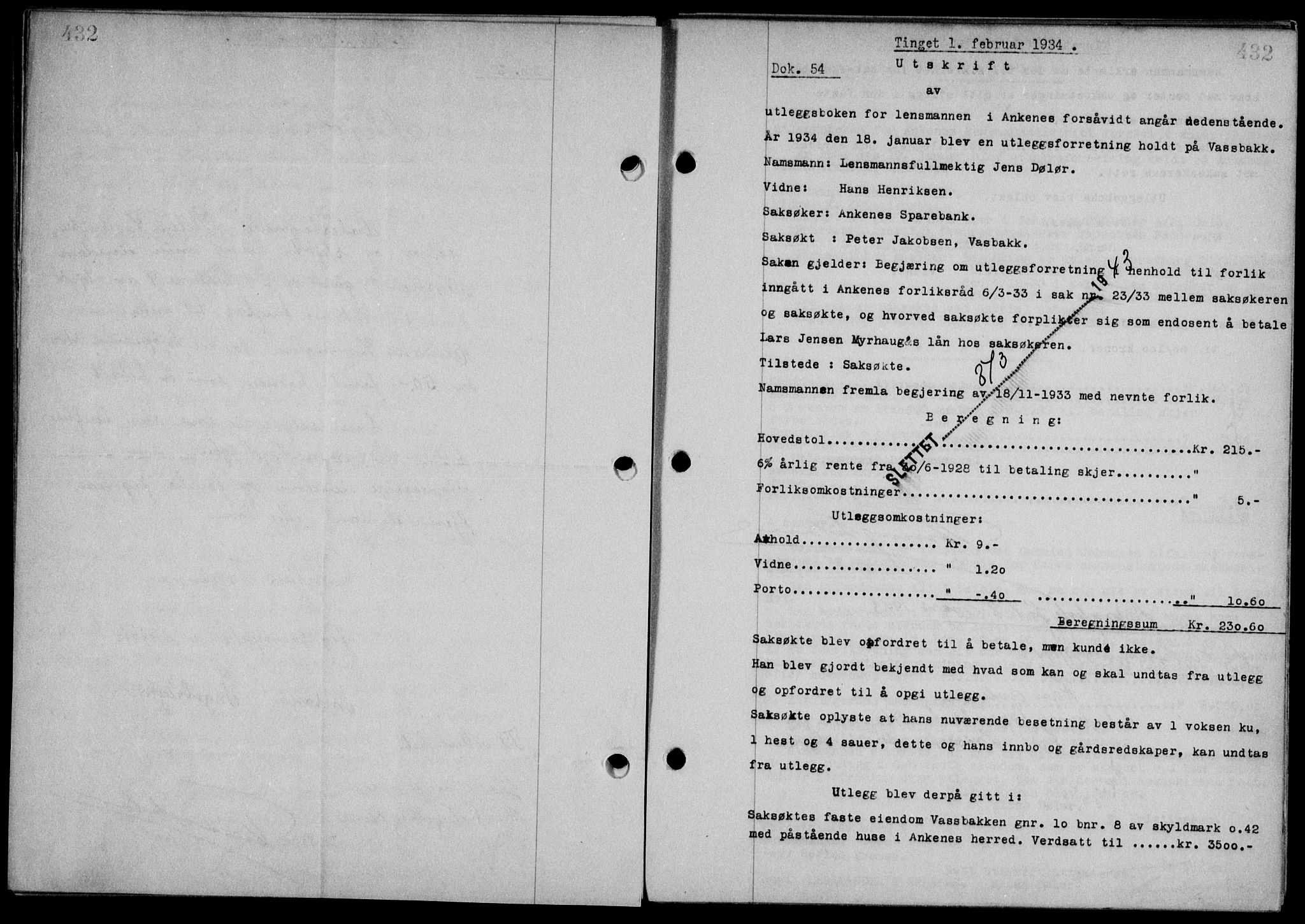 Steigen og Ofoten sorenskriveri, AV/SAT-A-0030/1/2/2C/L0023/0002: Mortgage book no. 26-II og 27, 1933-1934, Deed date: 01.02.1934