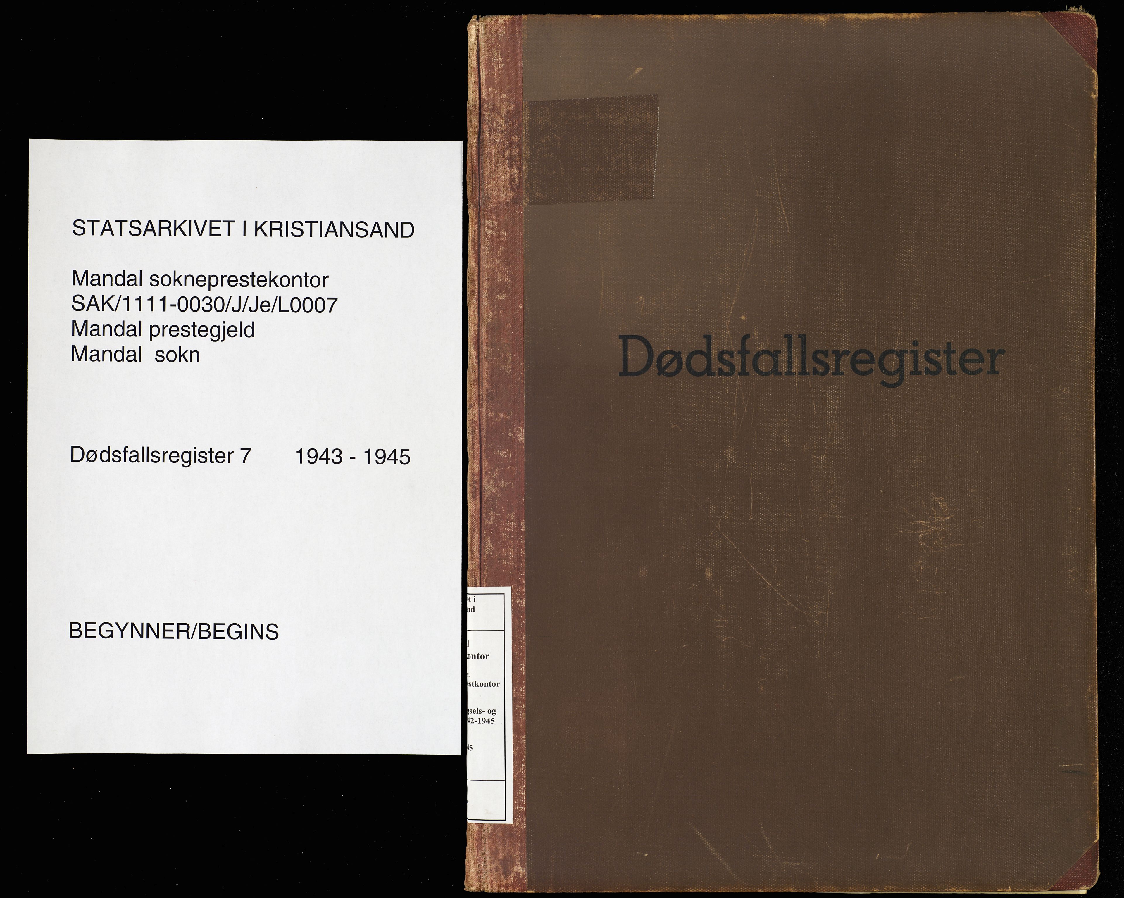 Mandal sokneprestkontor, SAK/1111-0030/J/Je/L0007: Dødsfallsregister Mandal, 1943-1945
