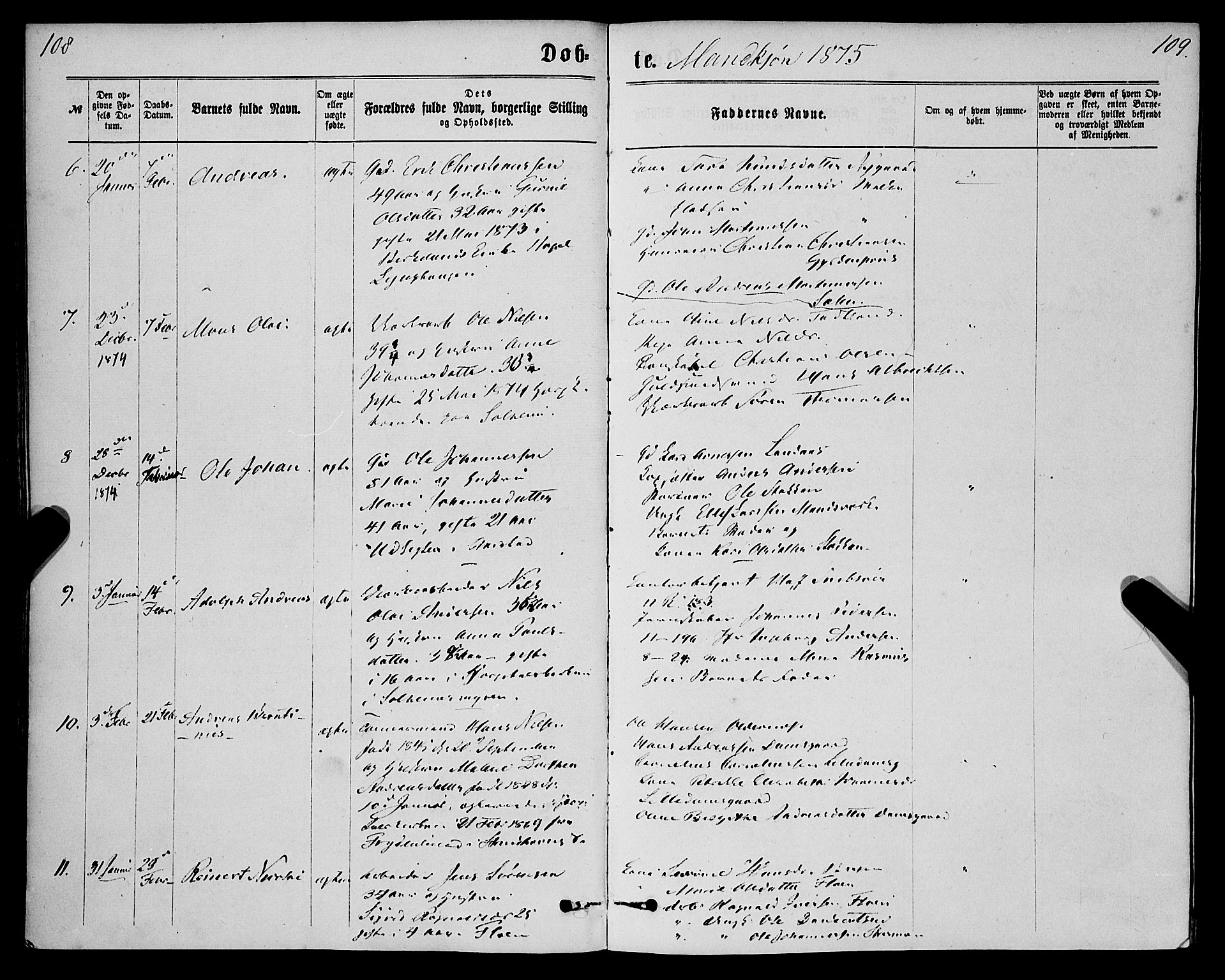 St. Jørgens hospital og Årstad sokneprestembete, AV/SAB-A-99934: Parish register (official) no. A 6, 1870-1878, p. 108-109