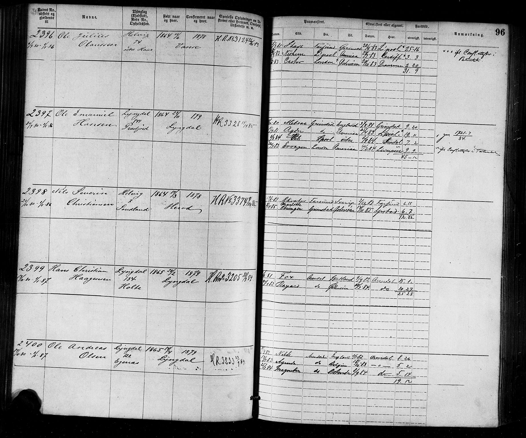 Farsund mønstringskrets, SAK/2031-0017/F/Fa/L0002: Annotasjonsrulle nr 1921-3815 med register, M-2, 1877-1894, p. 122