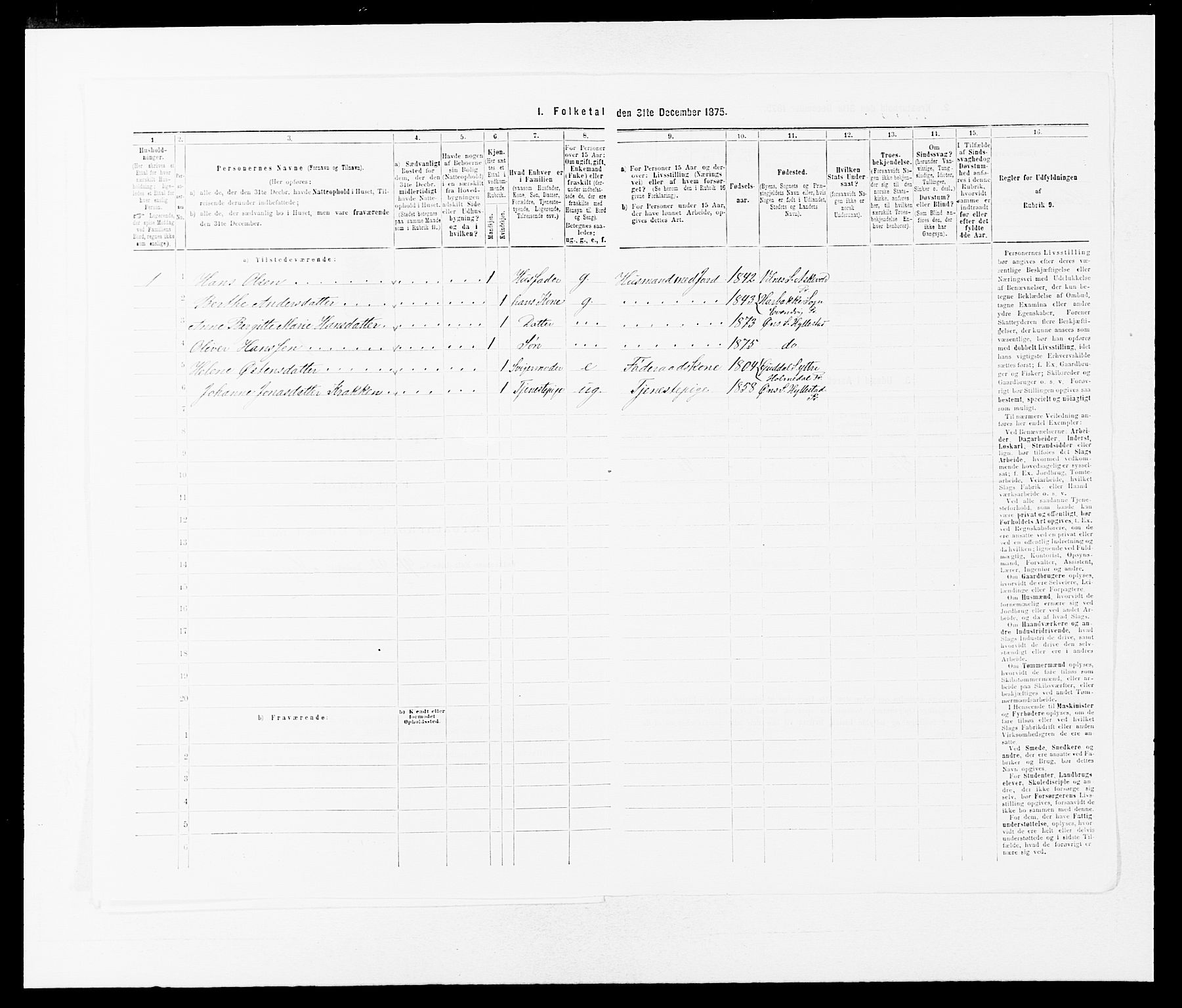 SAB, 1875 census for 1413P Hyllestad, 1875, p. 122