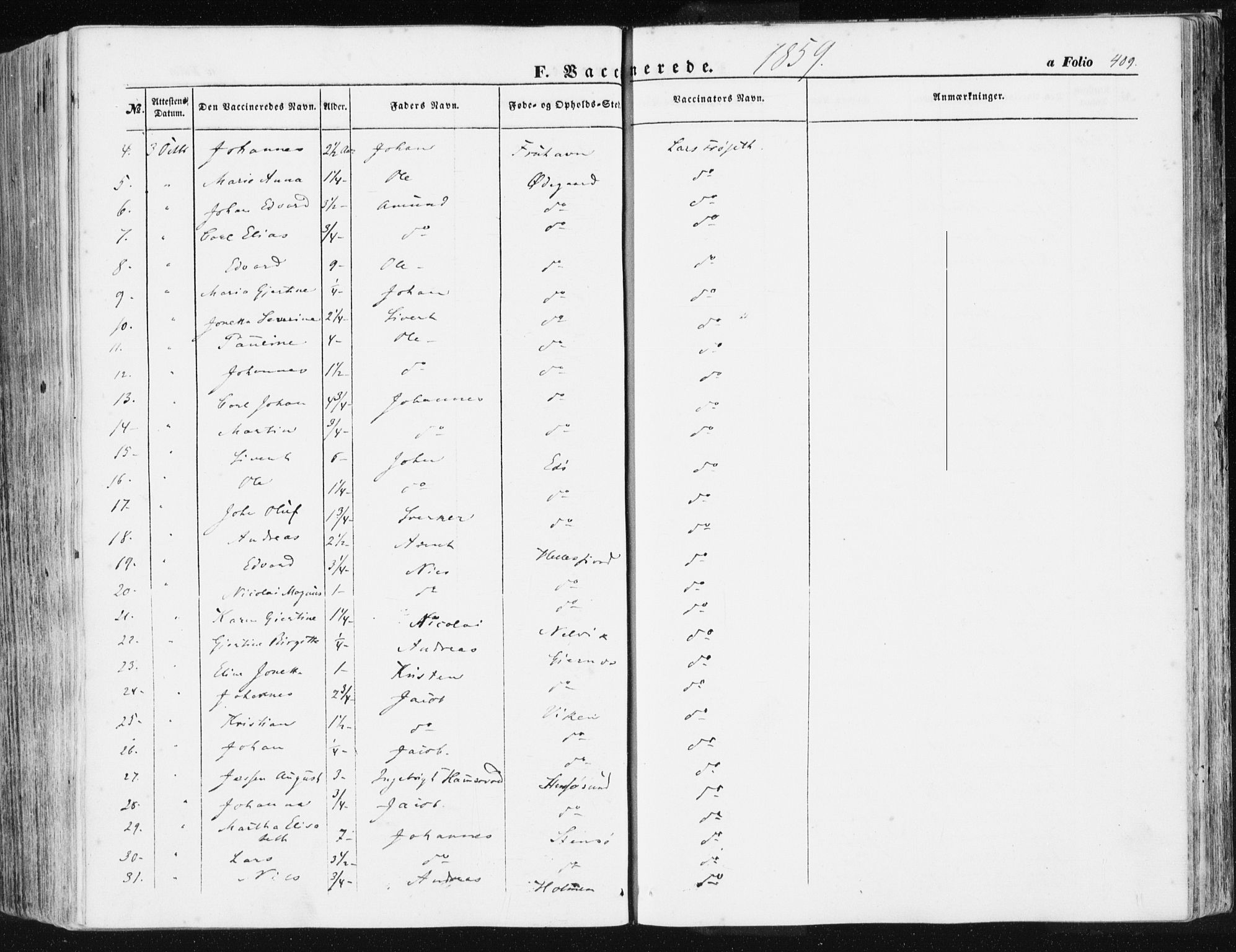 Ministerialprotokoller, klokkerbøker og fødselsregistre - Møre og Romsdal, AV/SAT-A-1454/581/L0937: Parish register (official) no. 581A05, 1853-1872, p. 409