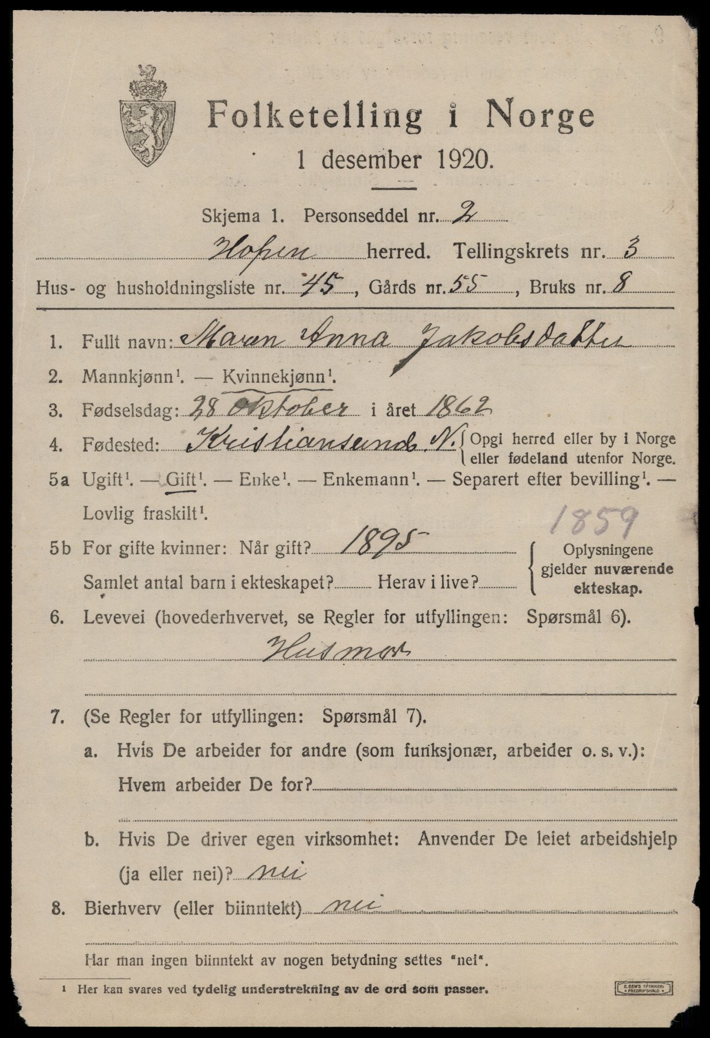 SAT, 1920 census for Hopen, 1920, p. 1994