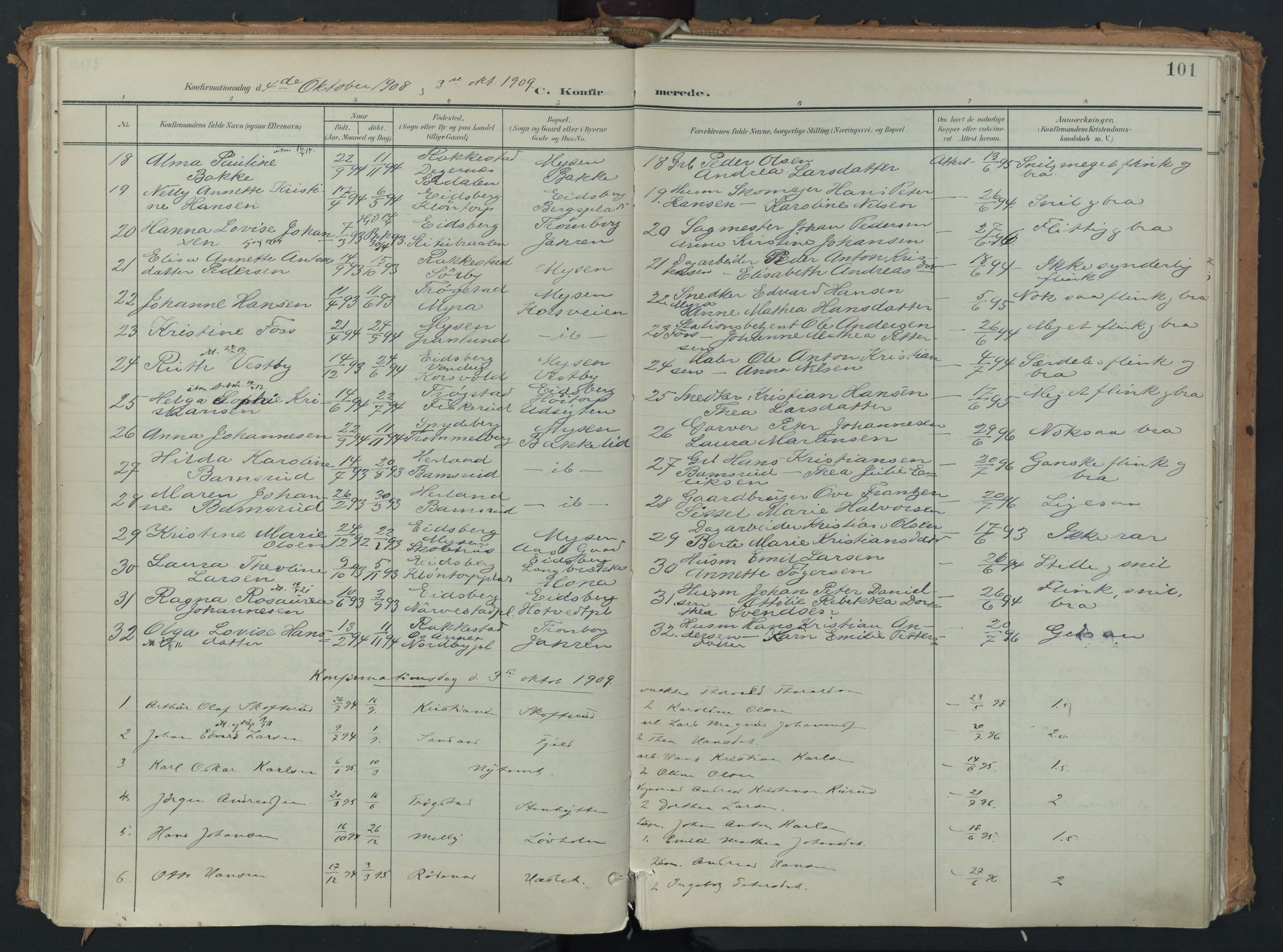 Eidsberg prestekontor Kirkebøker, AV/SAO-A-10905/F/Fb/L0002: Parish register (official) no. II 2, 1901-1933, p. 101