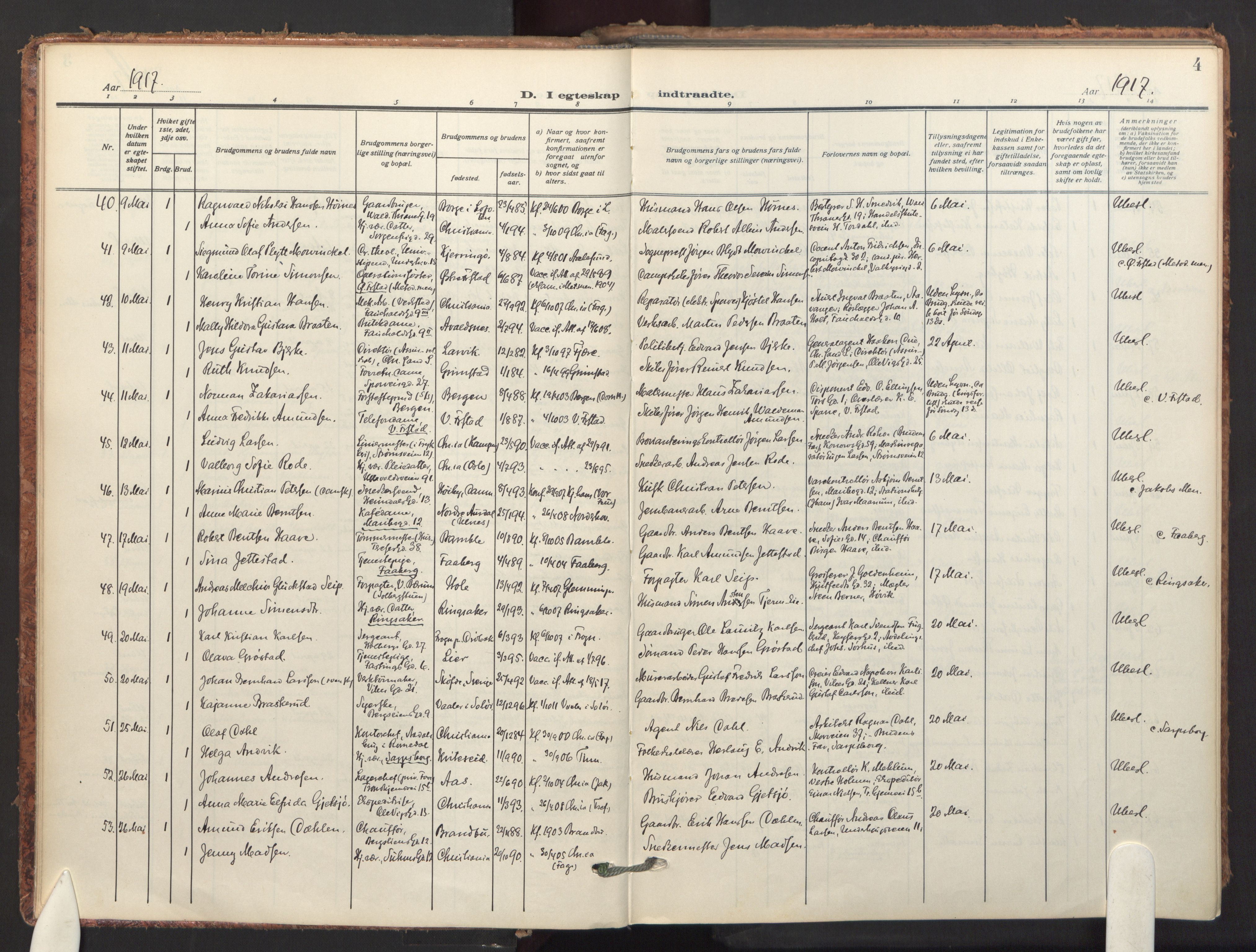 Fagerborg prestekontor Kirkebøker, AV/SAO-A-10844/F/Fa/L0007: Parish register (official) no. 7, 1917-1934, p. 4