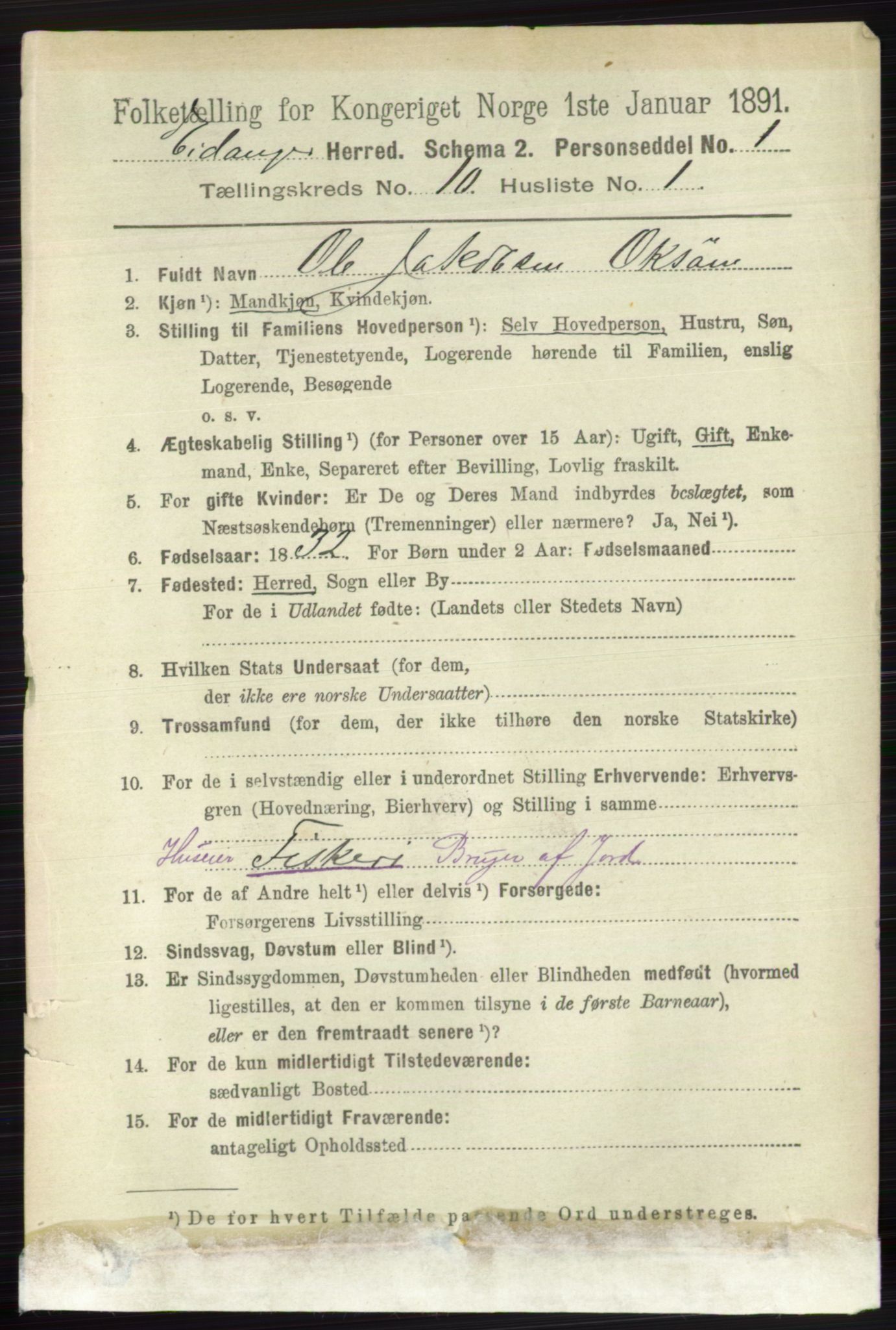 RA, 1891 census for 0813 Eidanger, 1891, p. 3935