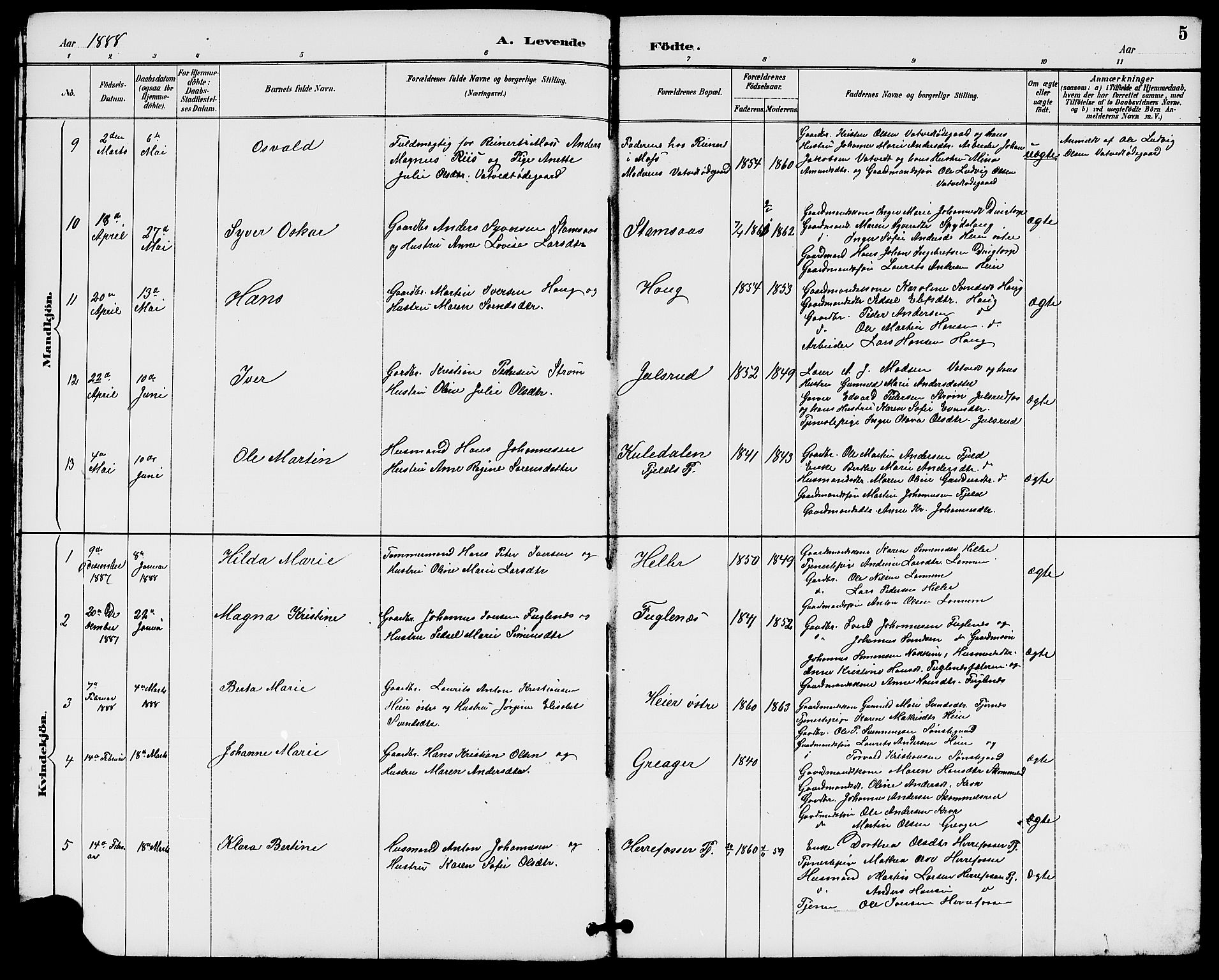 Rakkestad prestekontor Kirkebøker, AV/SAO-A-2008/G/Gb/L0001: Parish register (copy) no. II 1, 1887-1909, p. 5