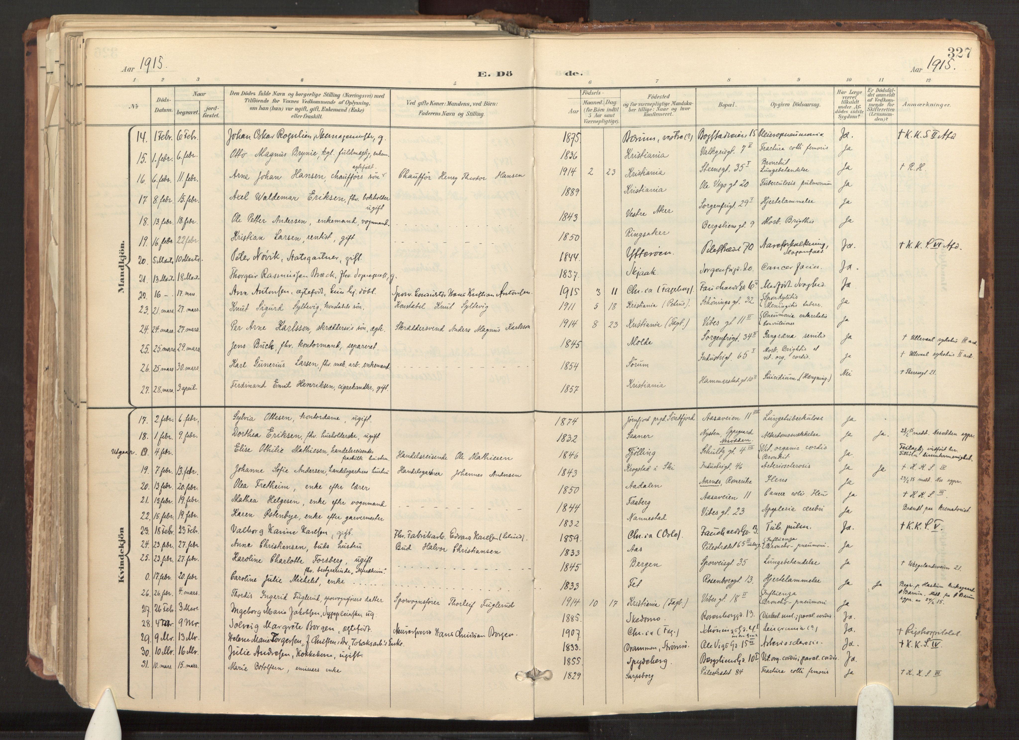 Fagerborg prestekontor Kirkebøker, SAO/A-10844/F/Fa/L0003: Parish register (official) no. 3, 1898-1916, p. 327