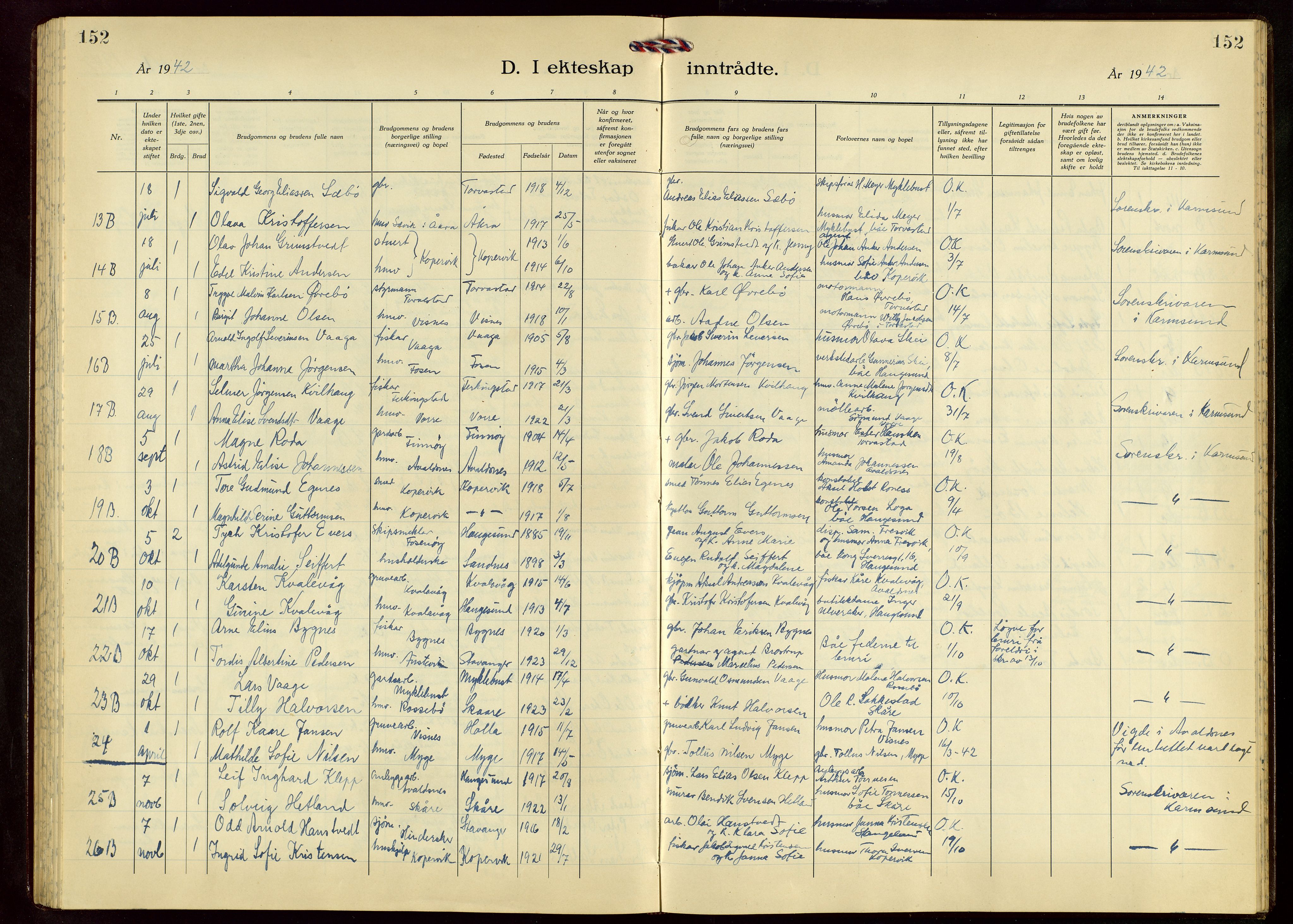 Avaldsnes sokneprestkontor, AV/SAST-A -101851/H/Ha/Hab/L0009: Parish register (copy) no. B 9, 1940-1958, p. 152