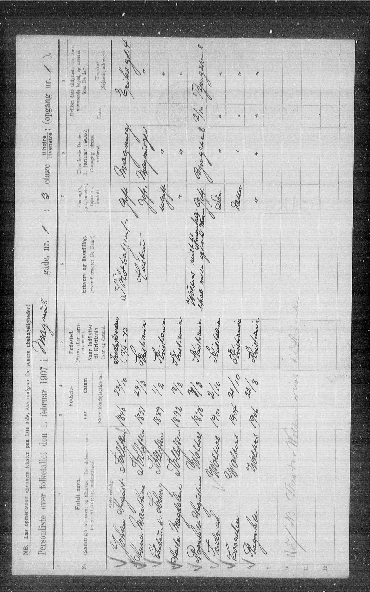 OBA, Municipal Census 1907 for Kristiania, 1907, p. 30240