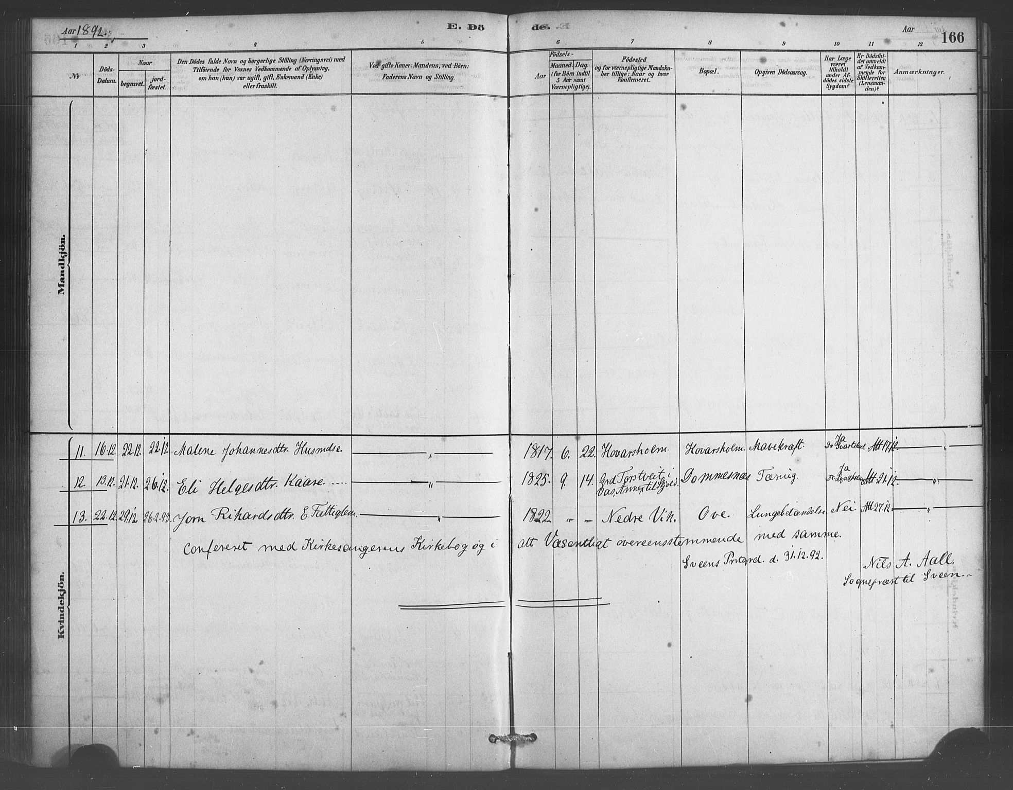 Sveio Sokneprestembete, SAB/A-78501/H/Haa: Parish register (official) no. D 1, 1878-1894, p. 166