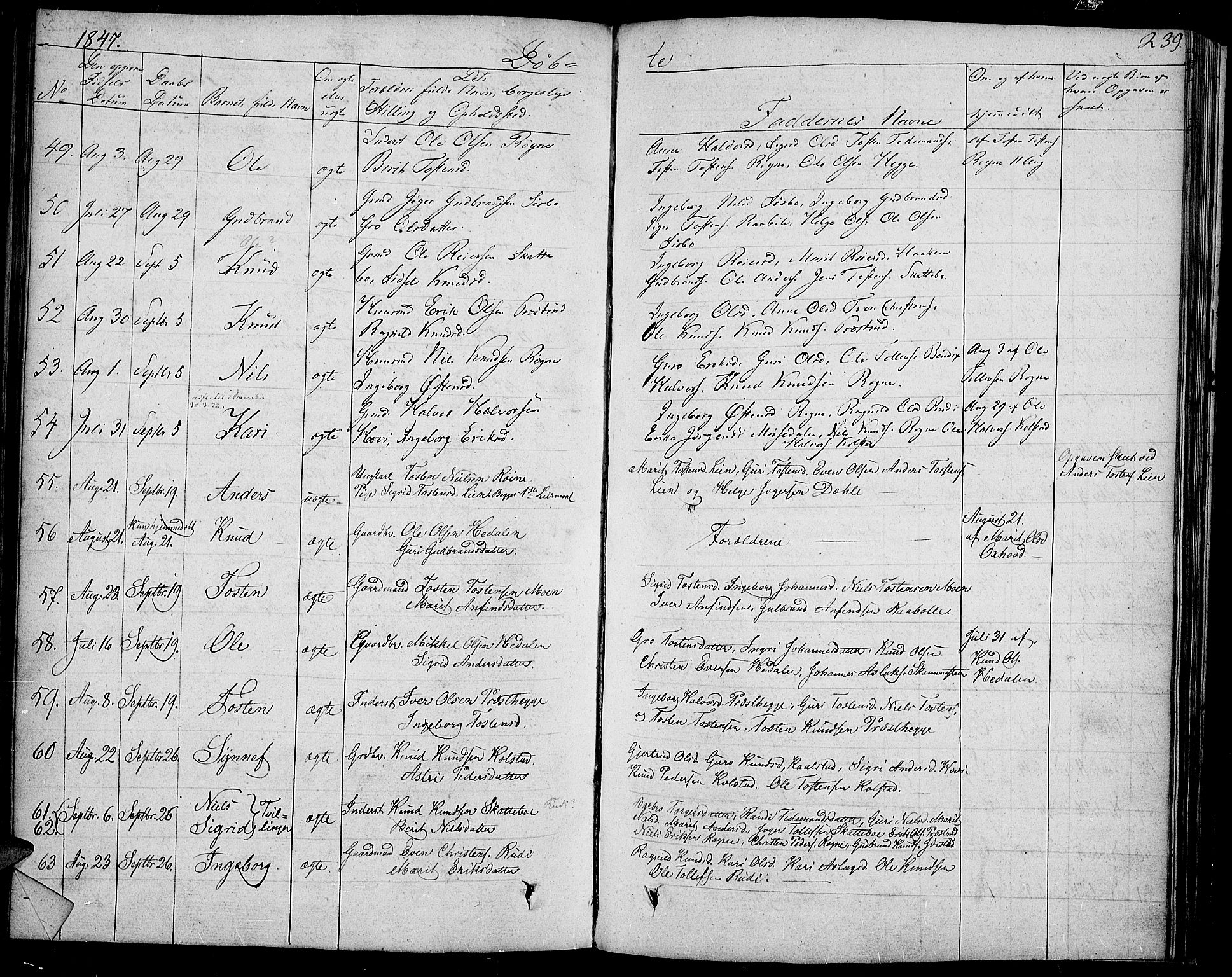 Slidre prestekontor, SAH/PREST-134/H/Ha/Haa/L0004: Parish register (official) no. 4, 1831-1848, p. 239