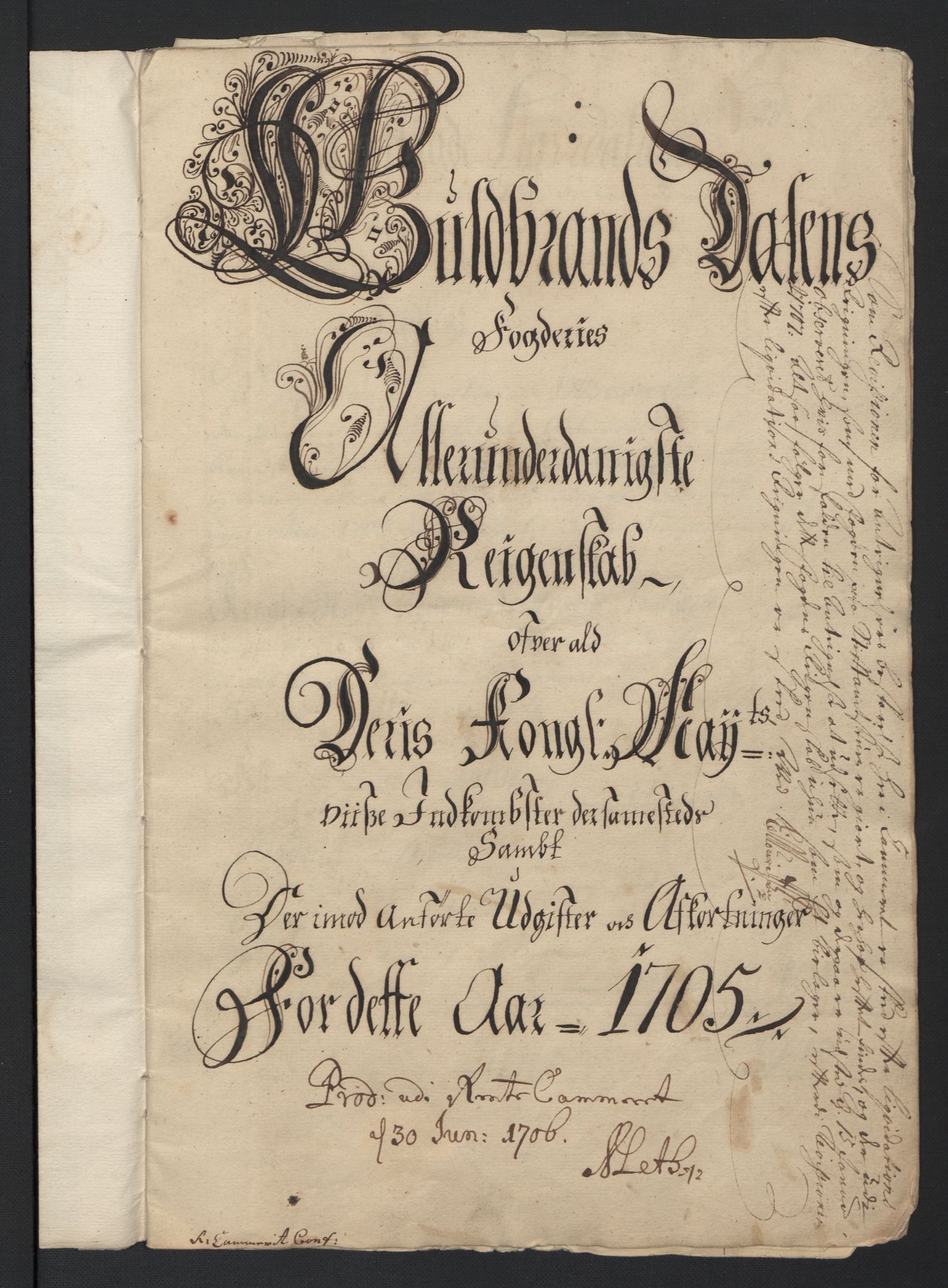 Rentekammeret inntil 1814, Reviderte regnskaper, Fogderegnskap, RA/EA-4092/R17/L1178: Fogderegnskap Gudbrandsdal, 1705-1707, p. 3