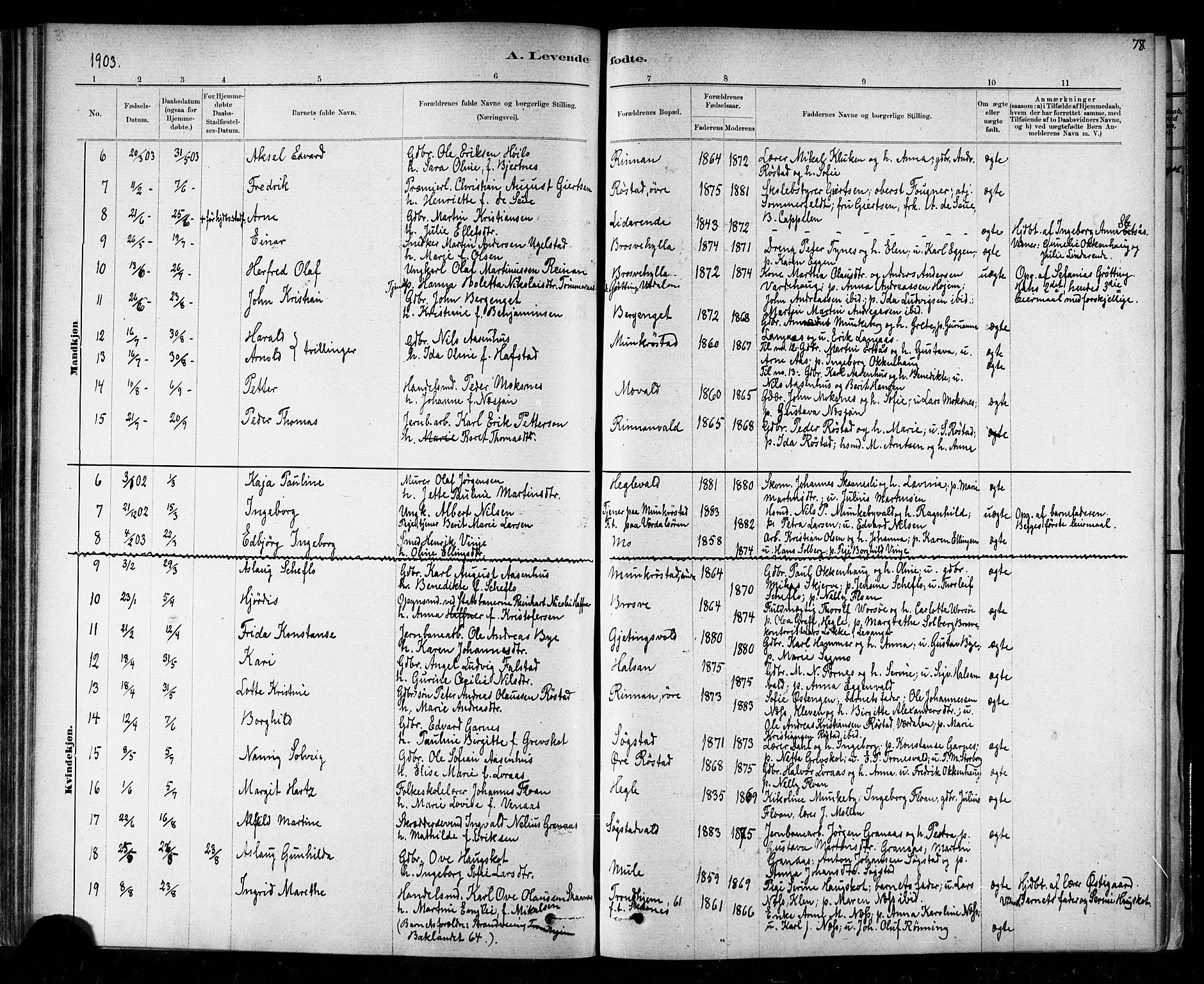 Ministerialprotokoller, klokkerbøker og fødselsregistre - Nord-Trøndelag, AV/SAT-A-1458/721/L0208: Parish register (copy) no. 721C01, 1880-1917, p. 78