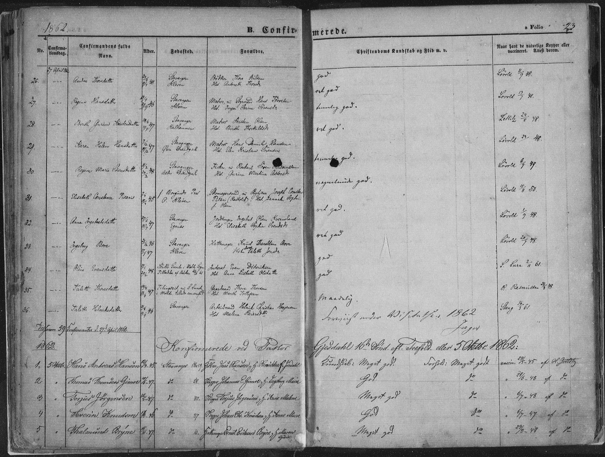 Domkirken sokneprestkontor, SAST/A-101812/001/30/30BA/L0018: Parish register (official) no. A 17, 1857-1877, p. 23