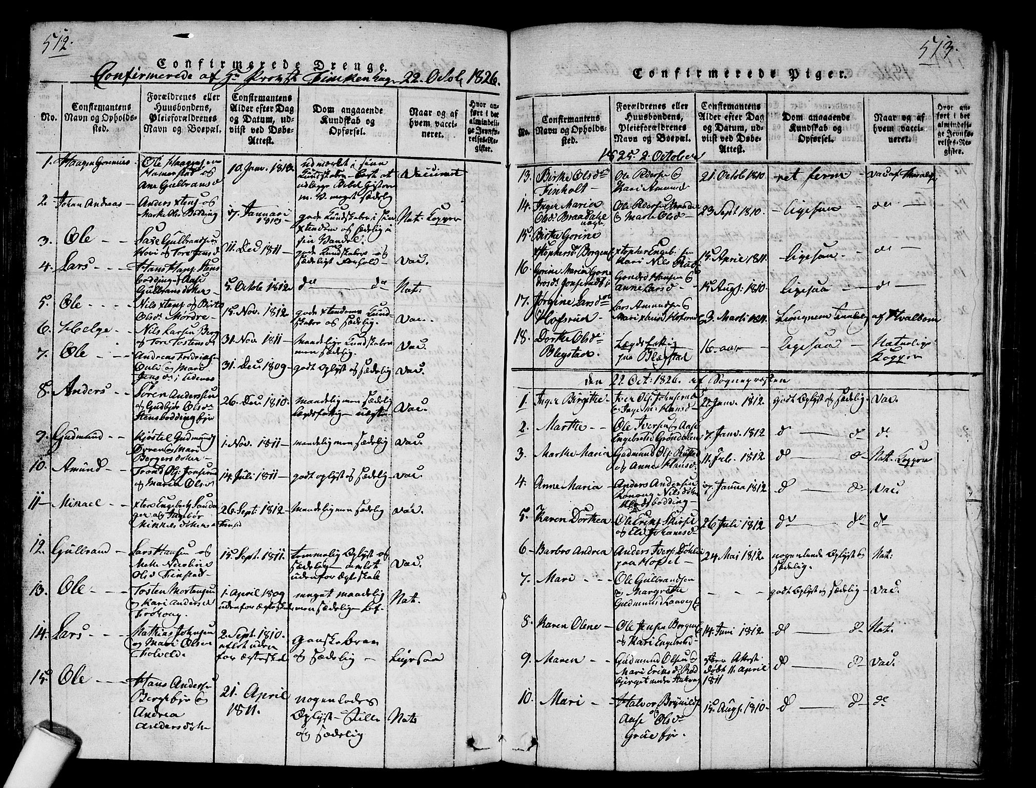 Nes prestekontor Kirkebøker, SAO/A-10410/G/Ga/L0001: Parish register (copy) no. I 1, 1815-1835, p. 512-513