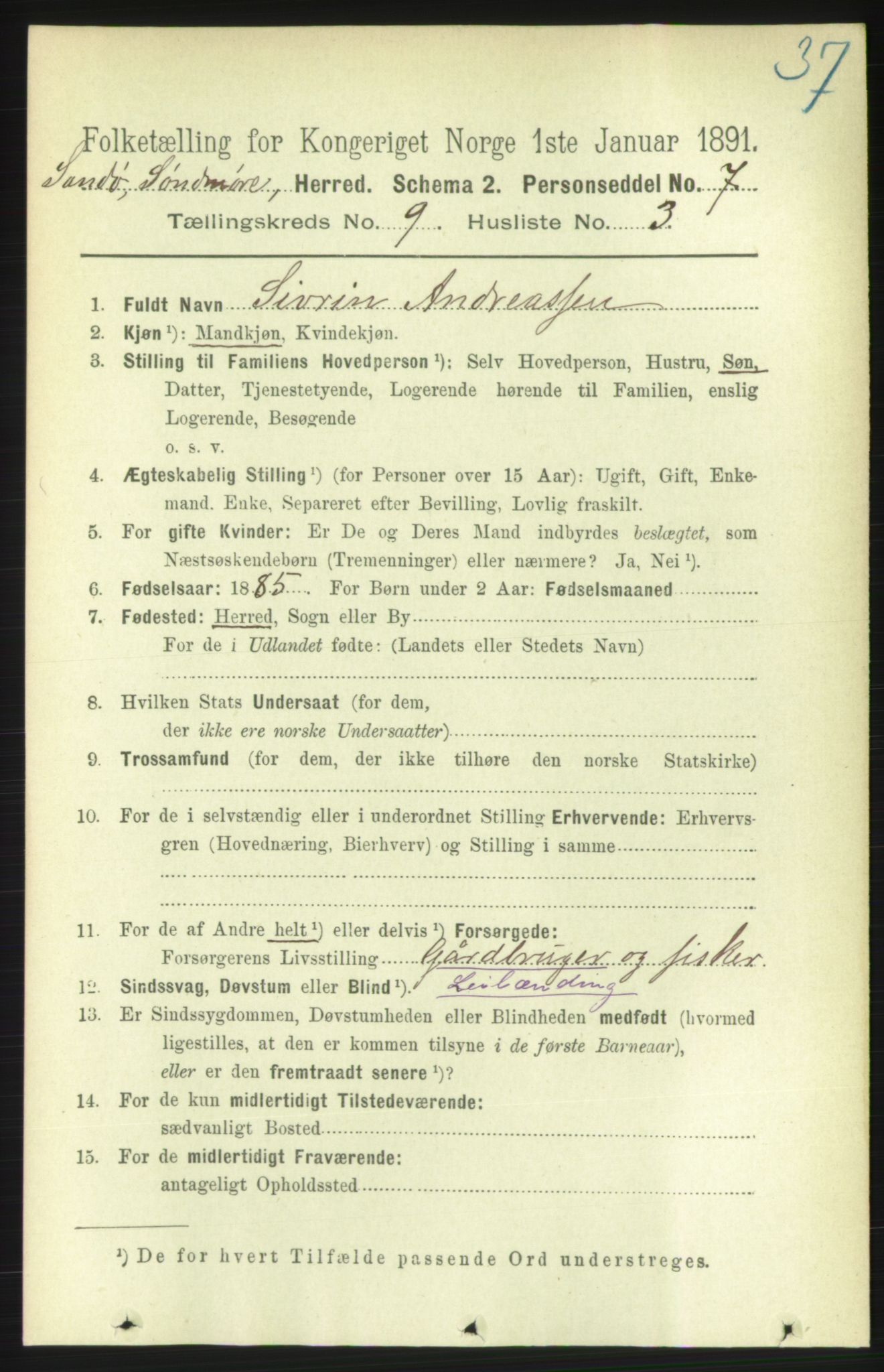 RA, 1891 census for 1514 Sande, 1891, p. 1511