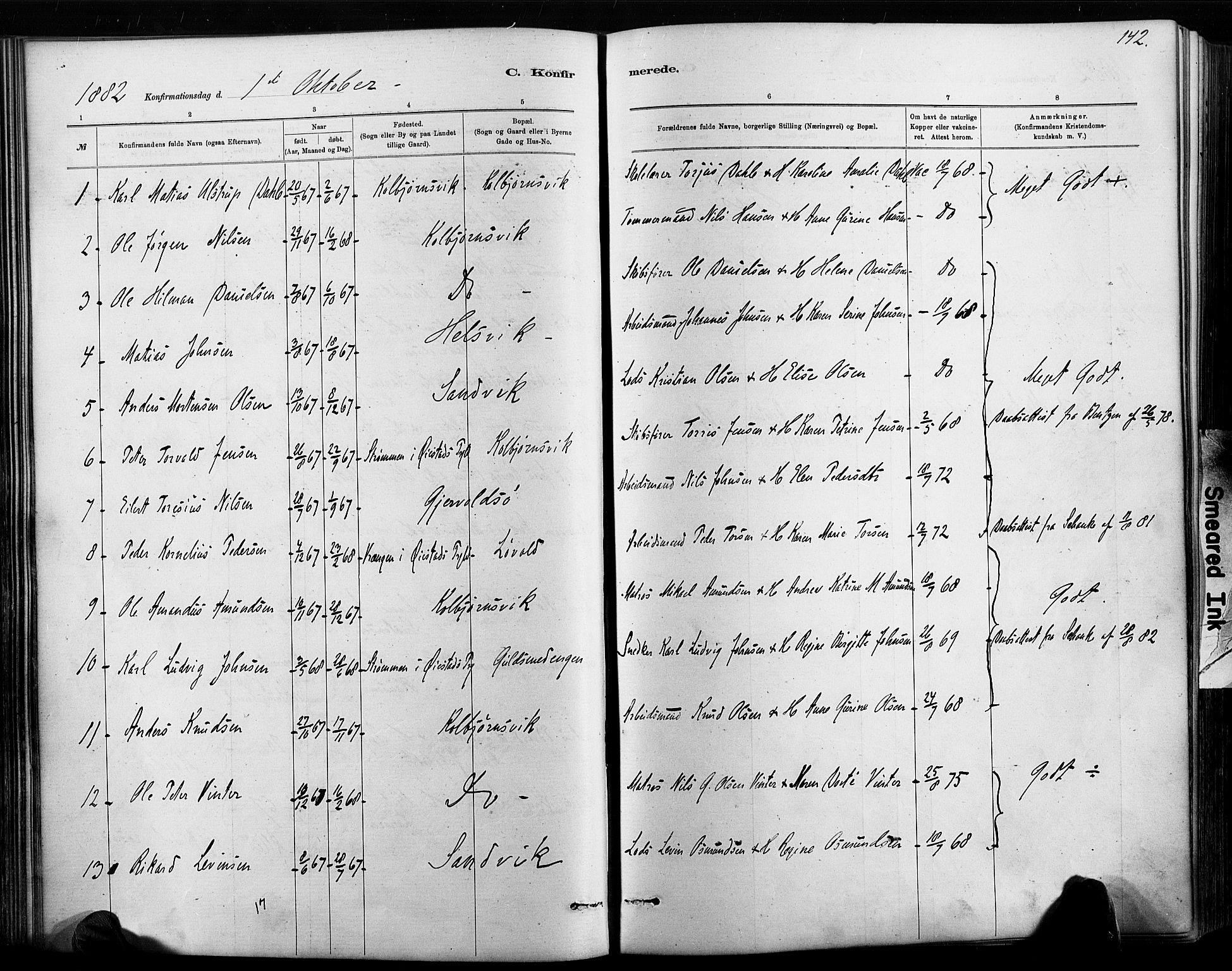 Hisøy sokneprestkontor, AV/SAK-1111-0020/F/Fa/L0003: Parish register (official) no. A 3, 1881-1894, p. 142