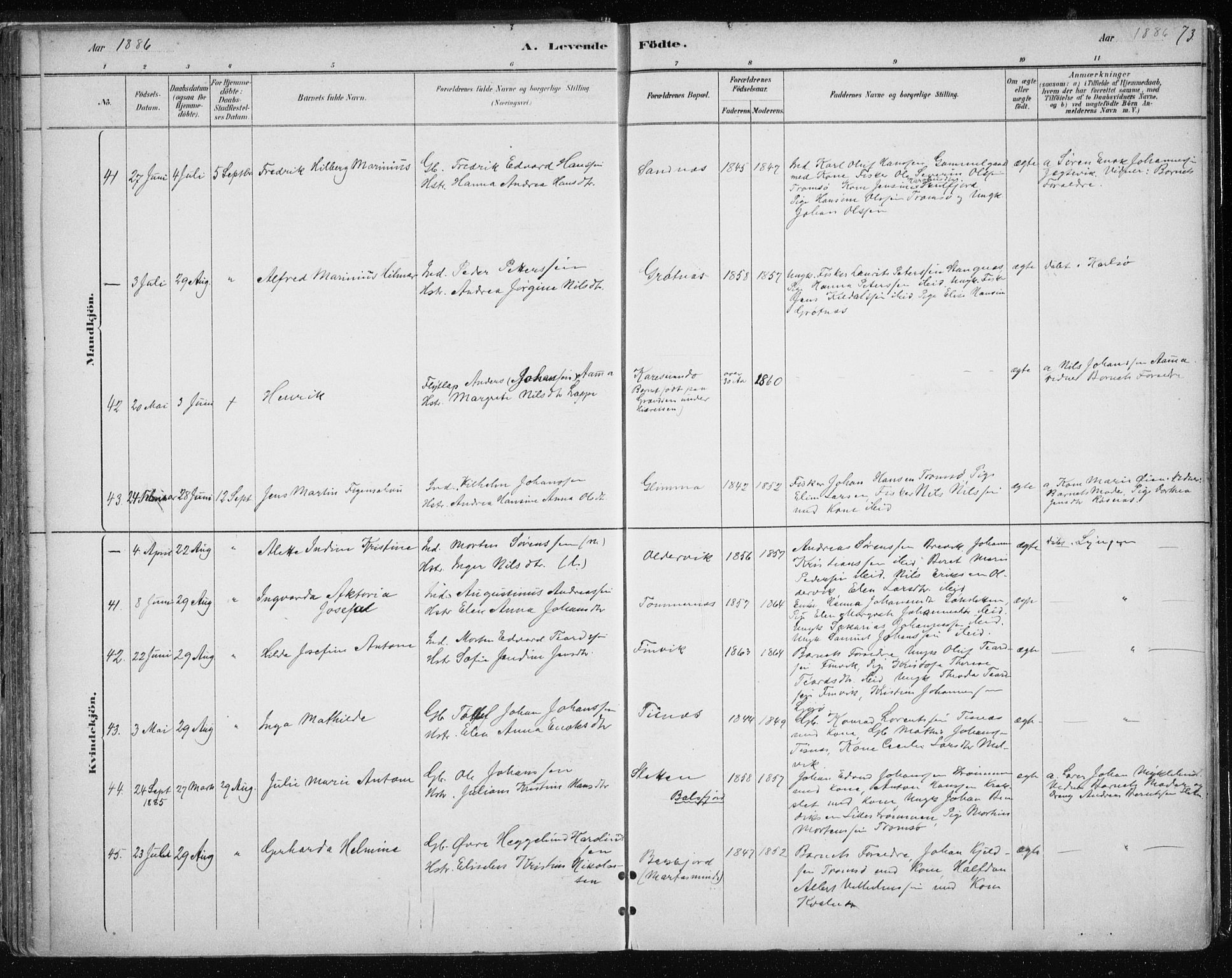 Tromsøysund sokneprestkontor, AV/SATØ-S-1304/G/Ga/L0004kirke: Parish register (official) no. 4, 1880-1888, p. 73