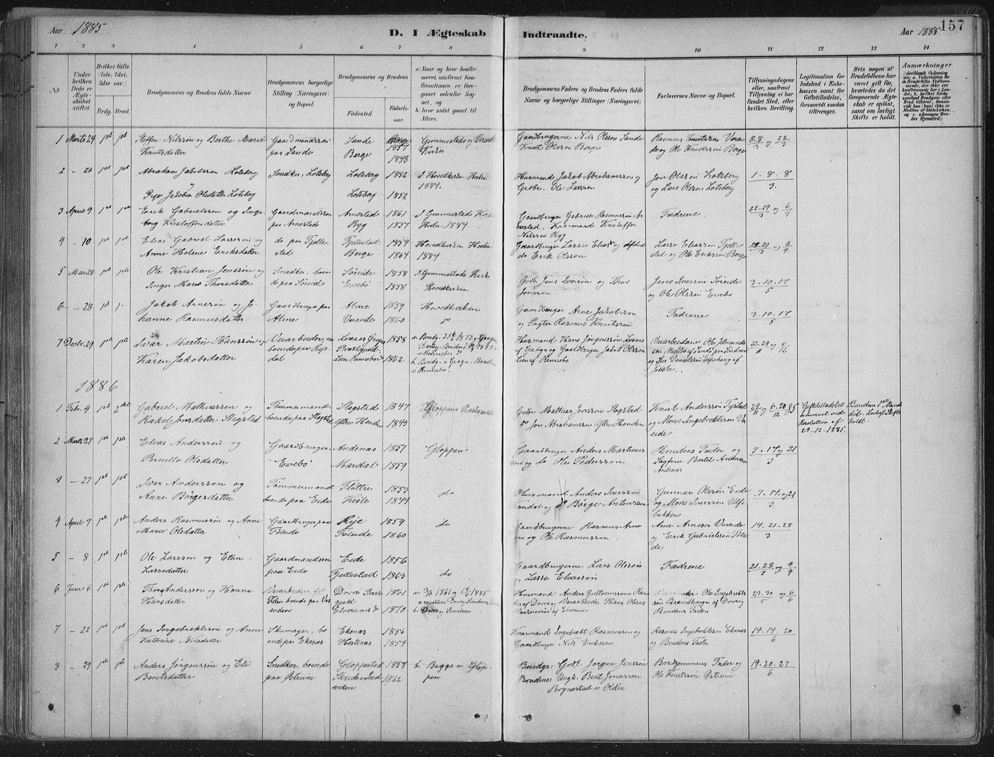 Gloppen sokneprestembete, AV/SAB-A-80101/H/Haa/Haab/L0001: Parish register (official) no. B  1, 1885-1905, p. 157