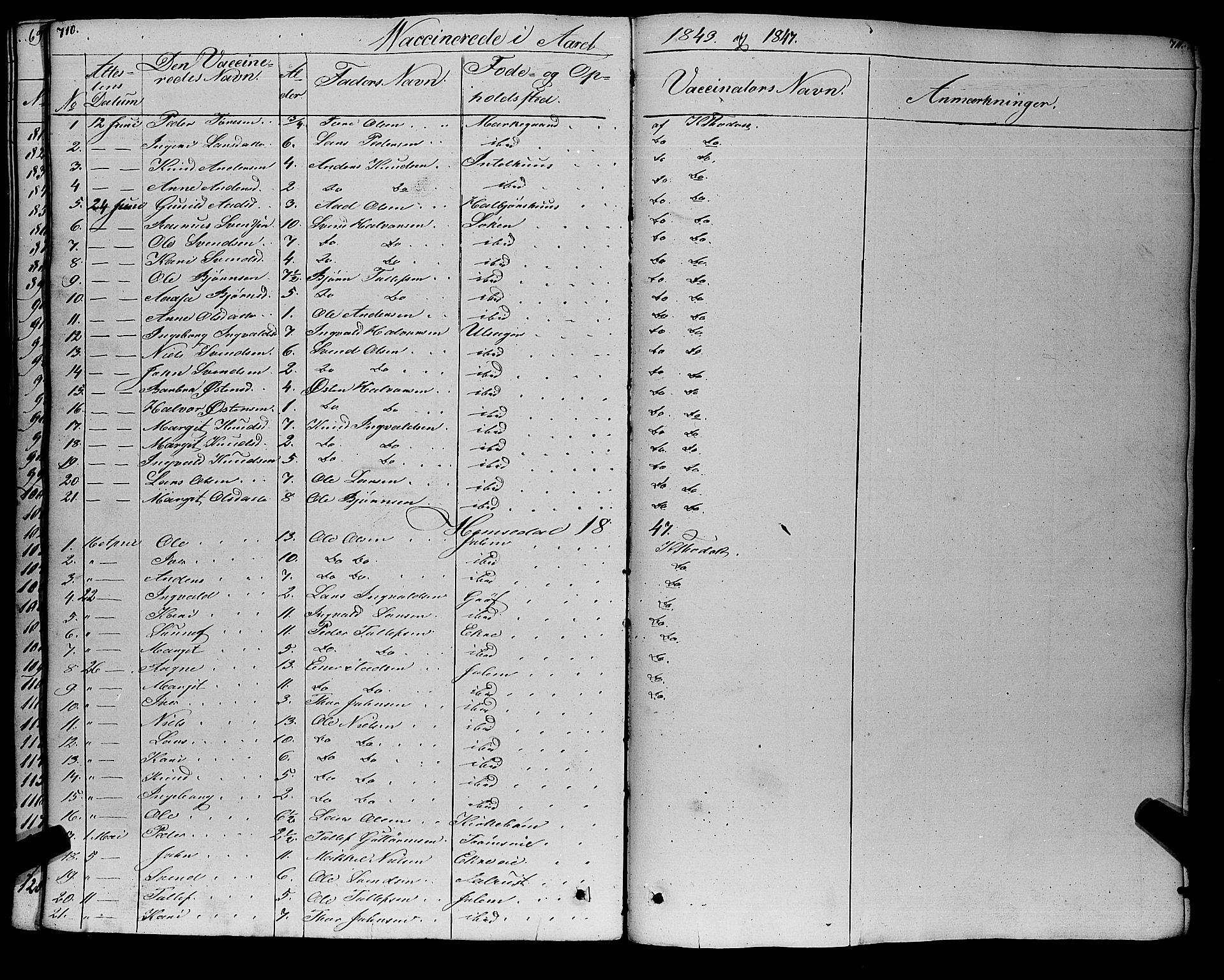 Gol kirkebøker, SAKO/A-226/F/Fa/L0002: Parish register (official) no. I 2, 1837-1863, p. 710-711
