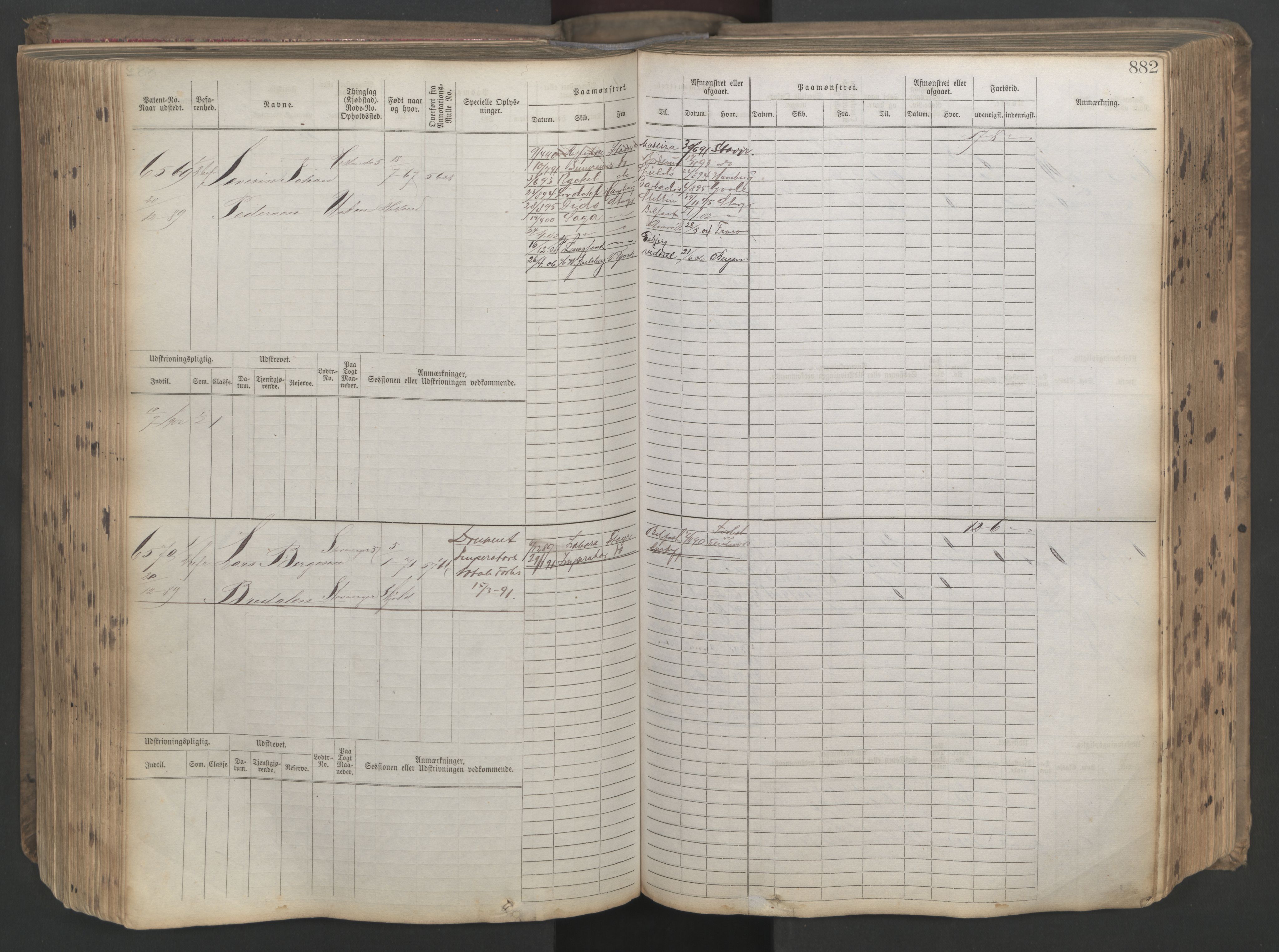 Stavanger sjømannskontor, AV/SAST-A-102006/F/Fb/Fbb/L0021: Sjøfartshovedrulle patnentnr. 6005-7204 (dublett), 1887, p. 287