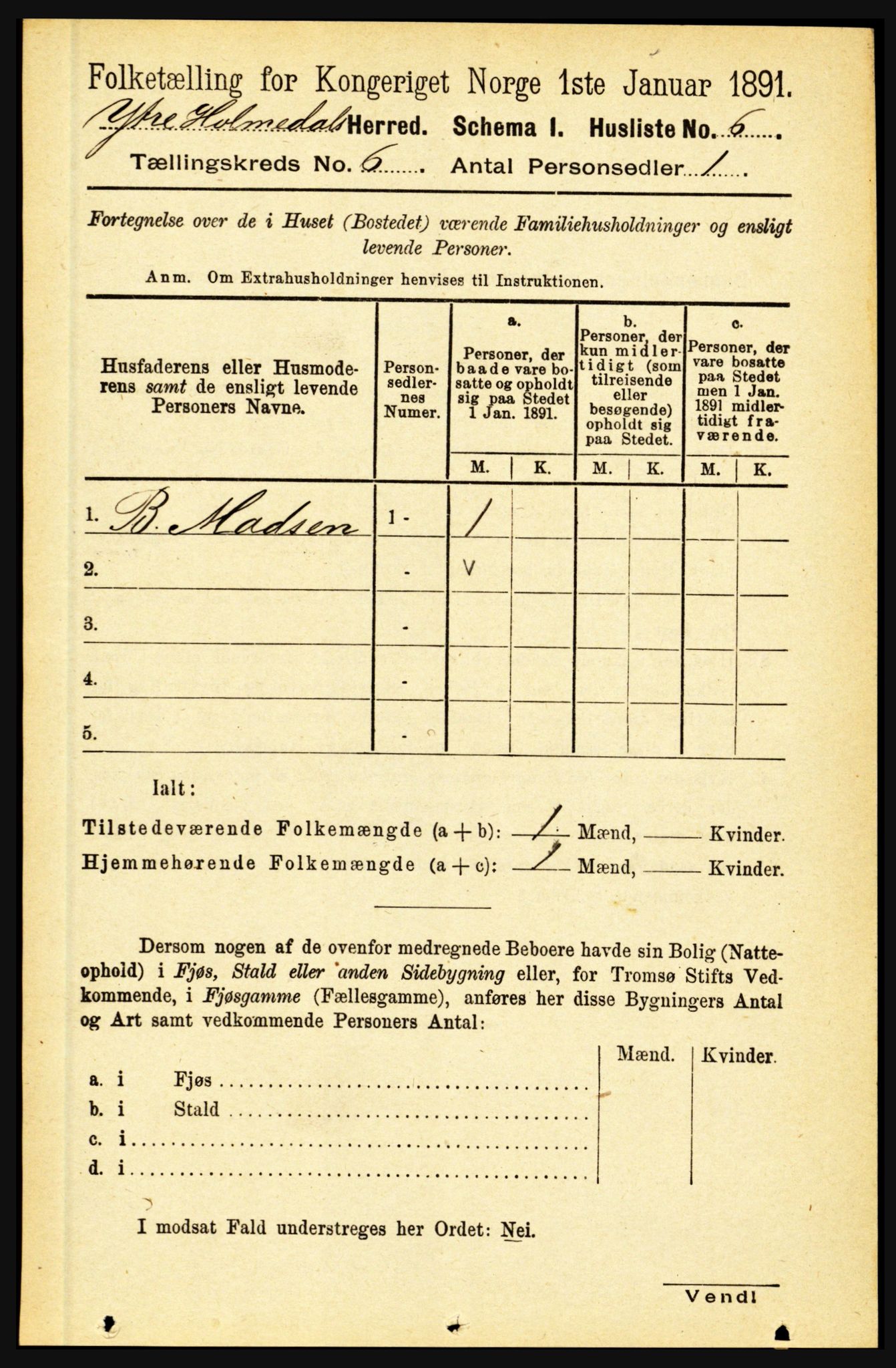 RA, 1891 census for 1429 Ytre Holmedal, 1891, p. 1293