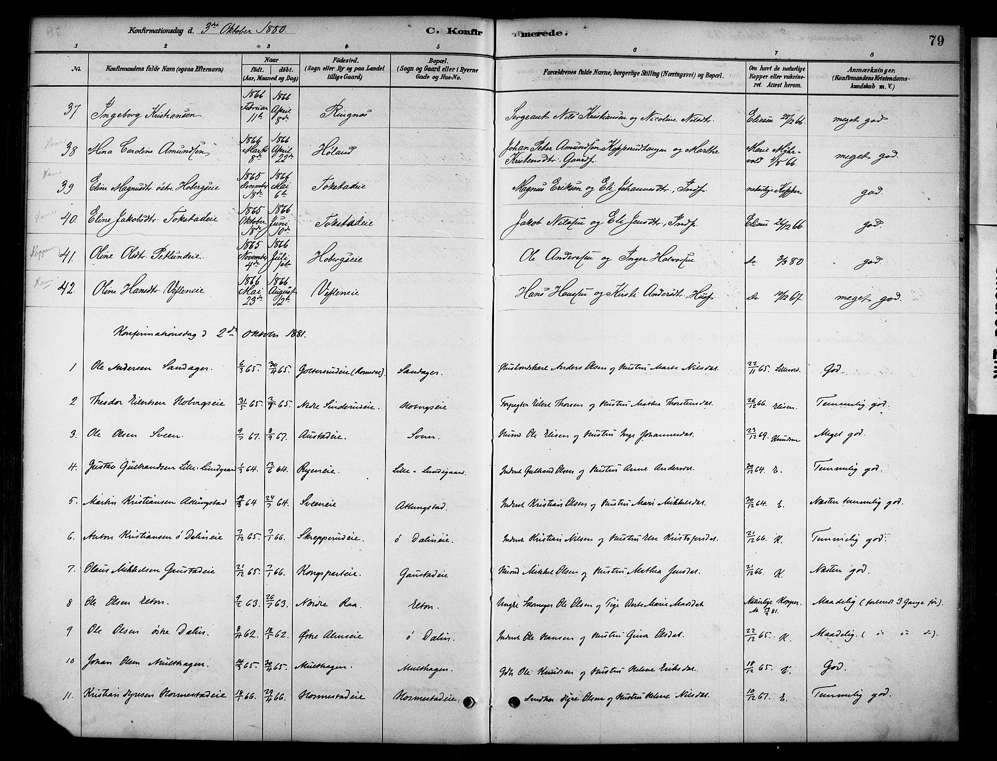 Stange prestekontor, AV/SAH-PREST-002/K/L0019: Parish register (official) no. 19, 1880-1891, p. 79