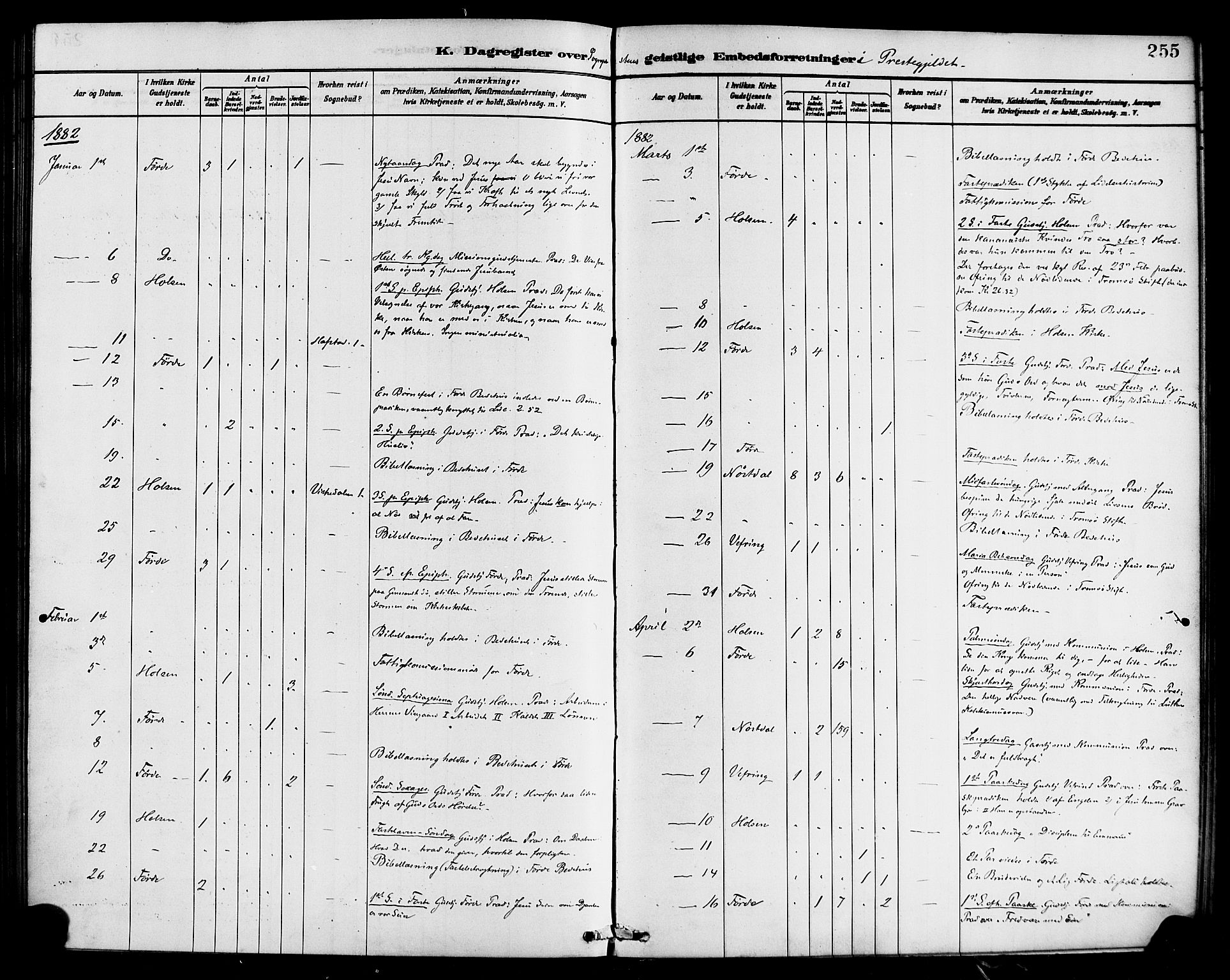 Førde sokneprestembete, AV/SAB-A-79901/H/Haa/Haab/L0001: Parish register (official) no. B 1, 1880-1898, p. 255