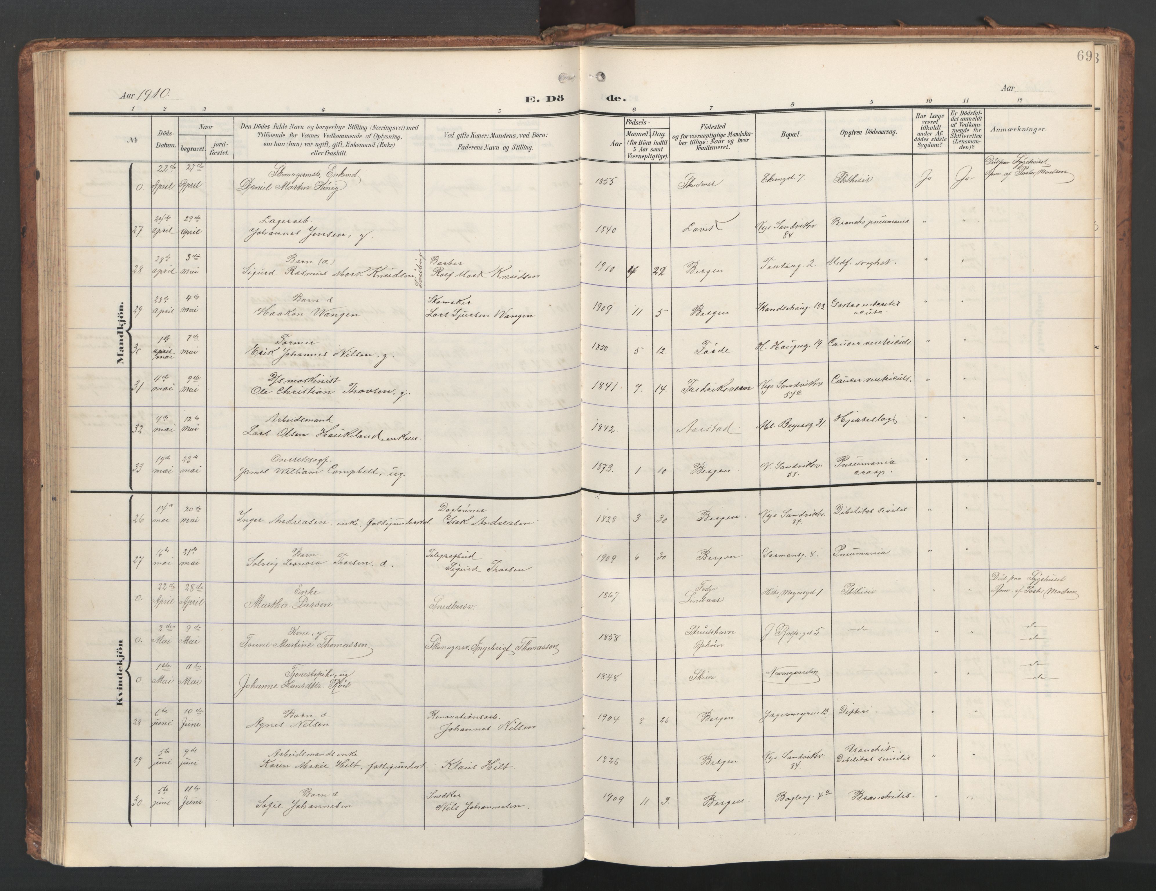 Sandviken Sokneprestembete, AV/SAB-A-77601/H/Ha/L0019: Parish register (official) no. E 2, 1905-1933, p. 69