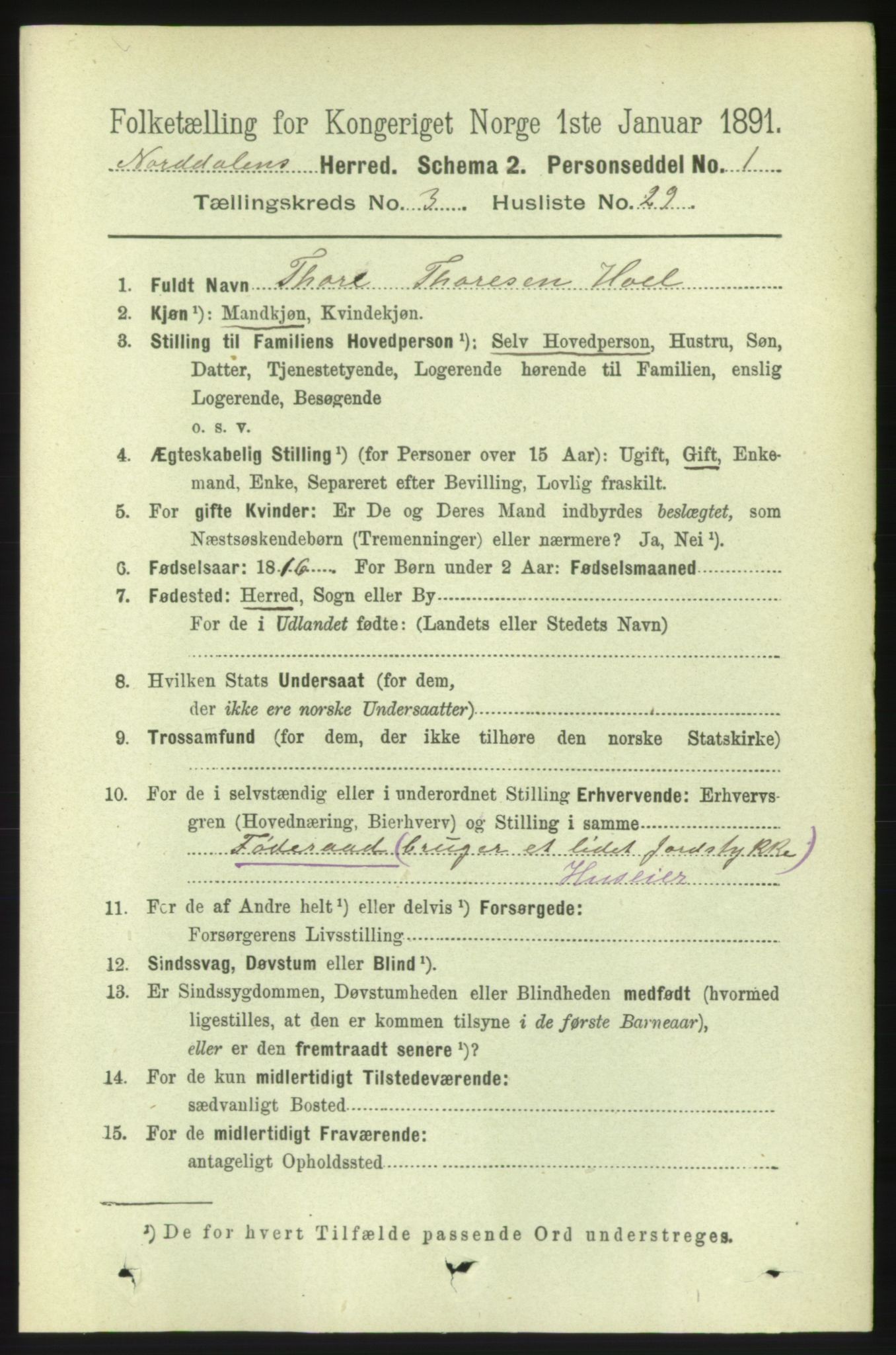 RA, 1891 census for 1524 Norddal, 1891, p. 743