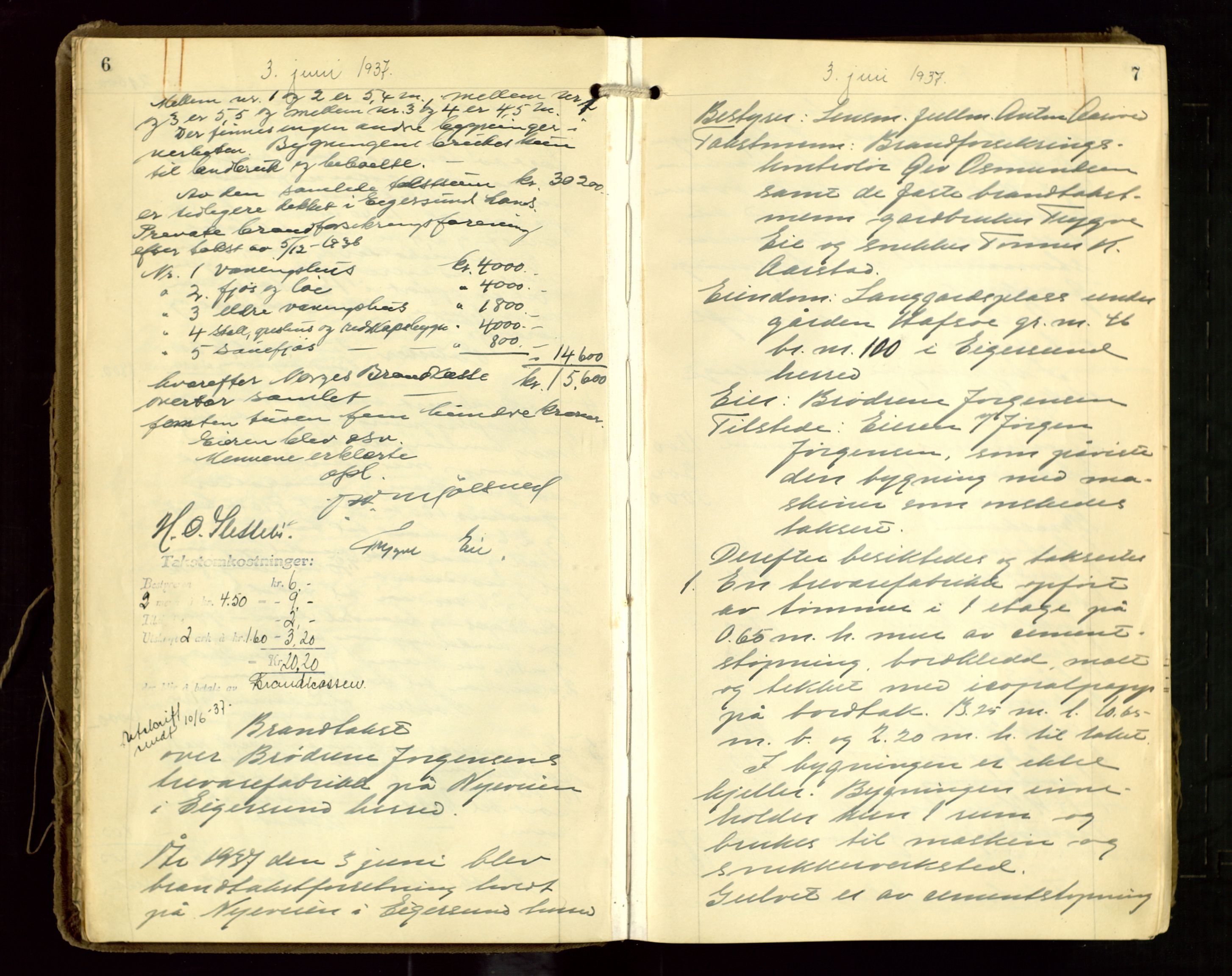 Eigersund lensmannskontor, AV/SAST-A-100171/Goa/L0006: "Brandtakstprotokoll", 1937-1943, p. 6-7