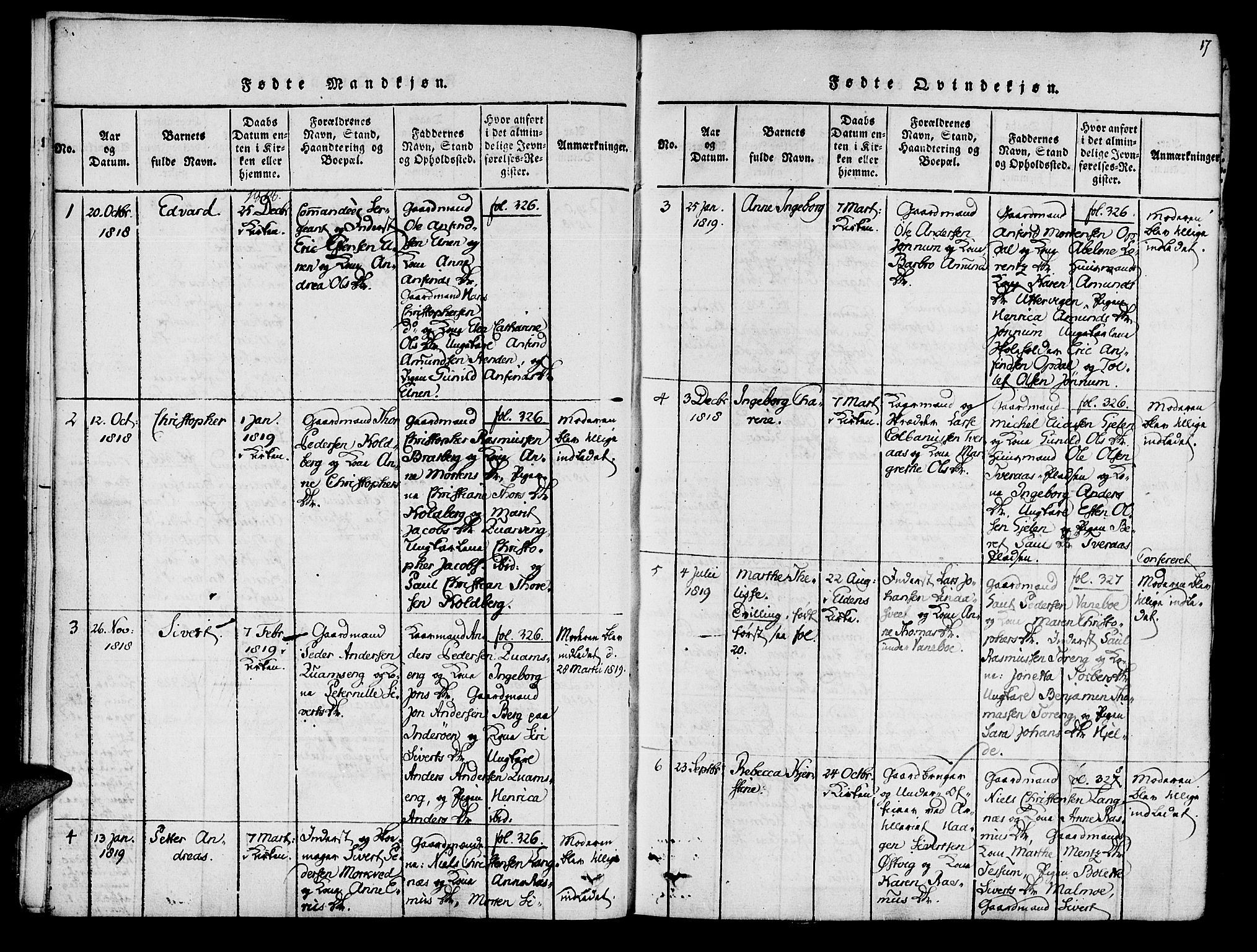 Ministerialprotokoller, klokkerbøker og fødselsregistre - Nord-Trøndelag, SAT/A-1458/741/L0387: Parish register (official) no. 741A03 /1, 1817-1822, p. 17